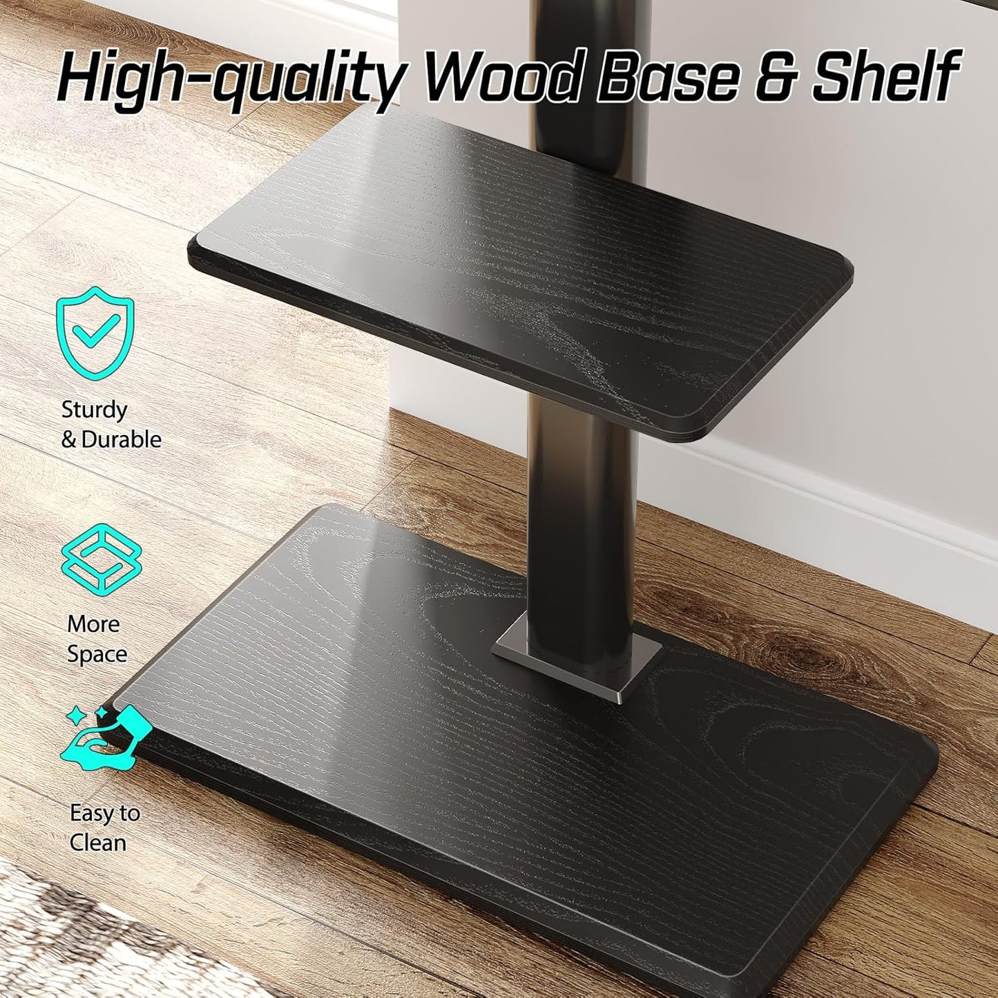 Greenstell TV Stand with Power Outlet & AV Shelf, Universal Floor TV Stand for 32-75 inch TV, Swivel Tall TV Mount Stand, Holds up to 110 LBs,Height Adjustable and Wood Base, Max VESA 600x400mm,Black