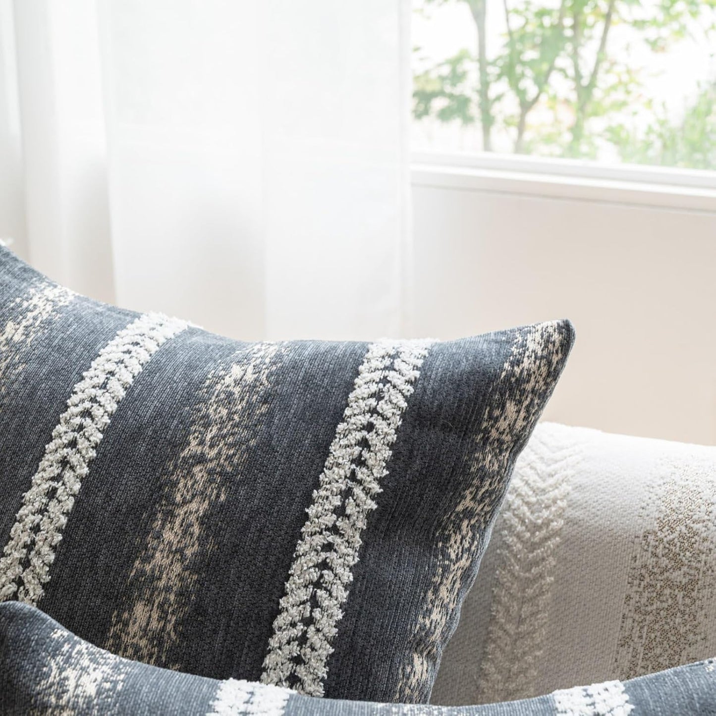 Pack of 1 Decorative Throw Pillow Covers 12x20 Inch, Pillow Cases for Living Room Couch Bedroom Farmhouse Home Decor, Soft Stripe Chenille Cushion Covers for Sofa Grey,12''x20''