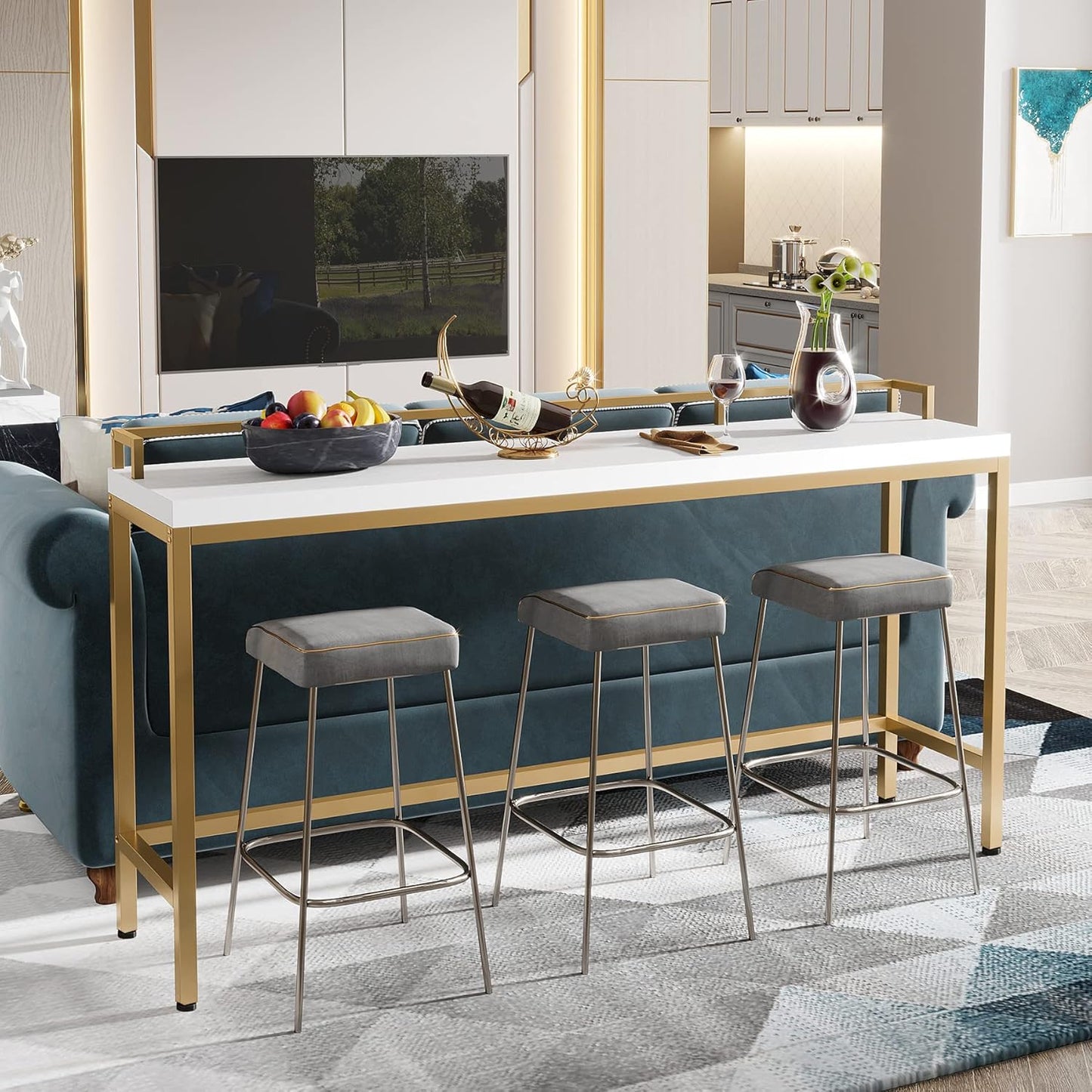 Tribesigns 70.9 inch Extra Long Sofa Table, Narrow Console Table Behind Couch, Modern Entryway Table Skinny Hallway Table for Living Room (White+Gold)