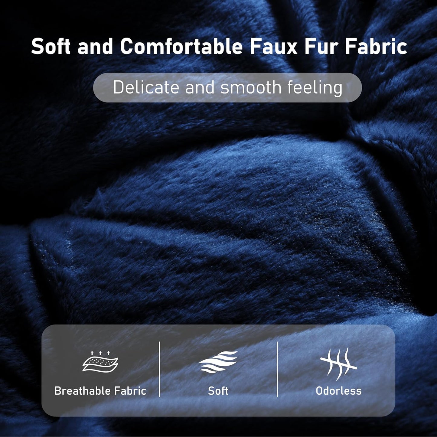 Comfy Oversized Saucer Chair, Soft Faux Fur Reading Lounge Chair for Adults, Stable X-Large Metal Frame and Non-Slip Pad, Foldable Cozy Chairs for Bedroom, Living Room, Dorm, Office, Blue