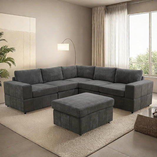 Sectional Couches for Living Room, 101″ Modular Sectional Sofa with Ottoman, Modern Lounge Corner L Shaped Couch for Bedroom, Grey