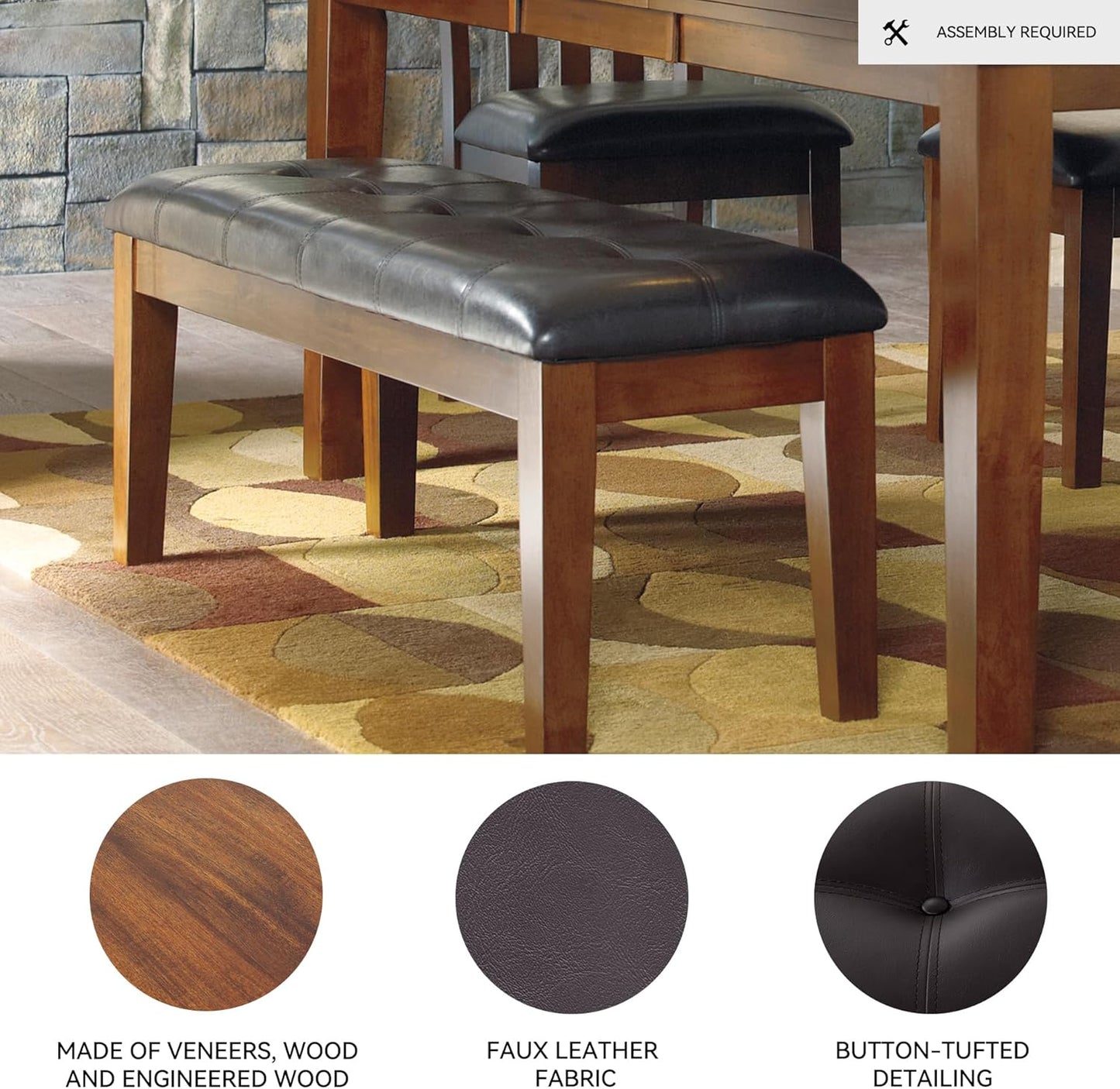 Signature Design by Ashley Ralene Tufted Upholstered Dining Room Bench, Medium Brown