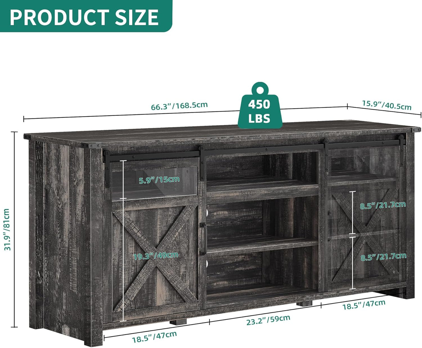 YITAHOME Farmhouse TV Stands for 75 Inch TV with Power Outlets, Entertainment Center with Sliding Barn Doors and Adjustable Shelves, TV Cabinet Media Console Table for Living Room, Dark Rustic Oak