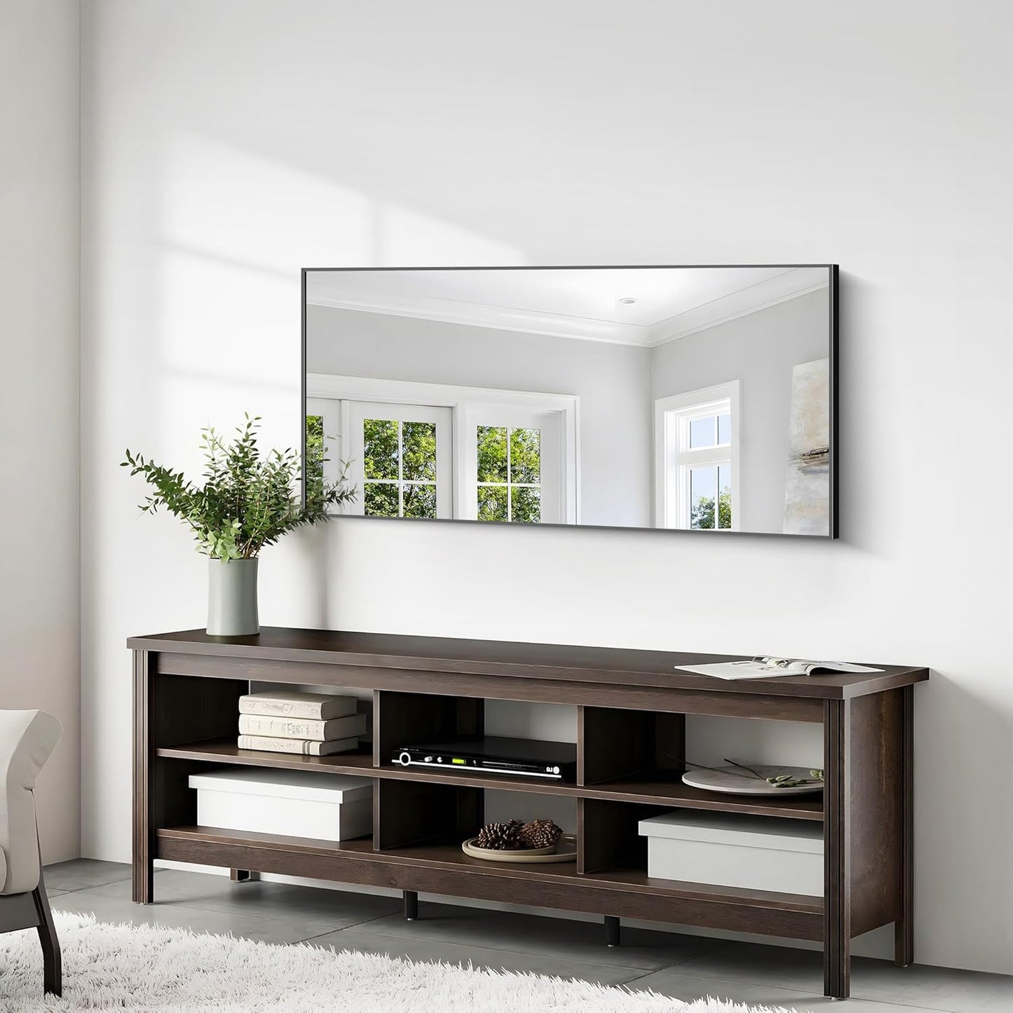 24x48 Inch Large Black Mirror for Bathroom, Black Framed Bathroom Mirror, Bathroom Mirror for Wall Over Sink, Rectangle Wall Mirror for Living Room, Bedroom, Bathroom, Hangs Horizontally or Vertically