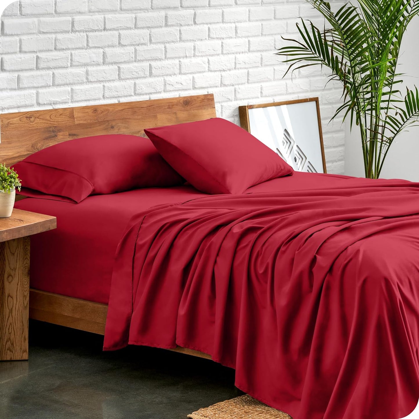 Bare Home Twin XL Sheet Set - College Dorm Size - Luxury 1800 Ultra-Soft Microfiber Twin Extra Long Bed Sheets - Deep Pockets - Easy Fit - Extra Soft - 3 Piece Set - Bed Sheets (Twin XL, Red)