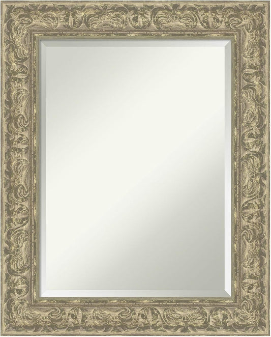 Amanti Art Silver Bathroom Mirror for Over Sink, 31x25 Luxe Antique Silver Rectangle Vanity Mirror, Medium Traditional Frame, Hangs Horizonally and Vertically, Bathroom Wall Decor, Beveled Edge