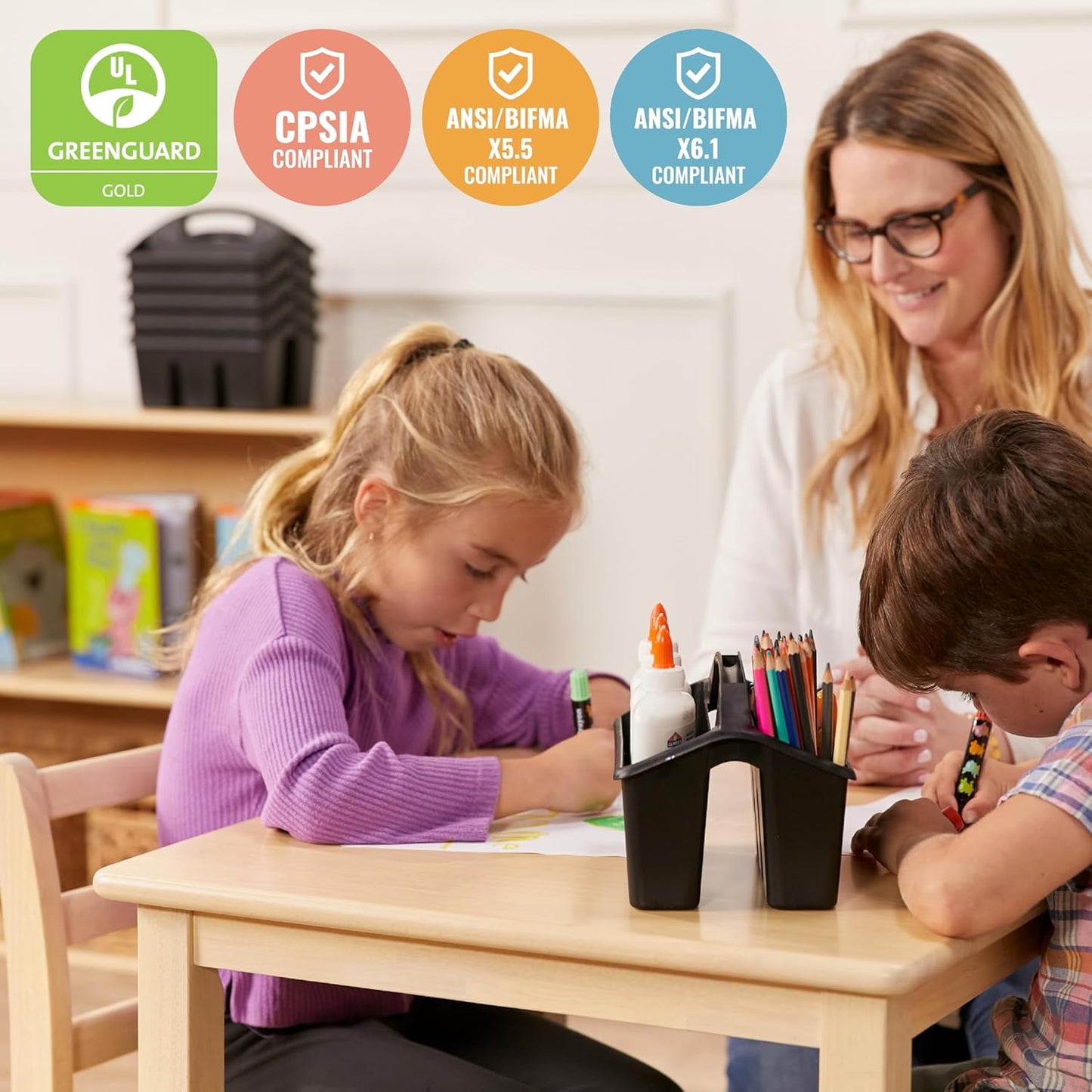 ECR4Kids 24in x 24in Hardwood Table and Chair Set2in Seat Height, Kids Furniture, Antique White