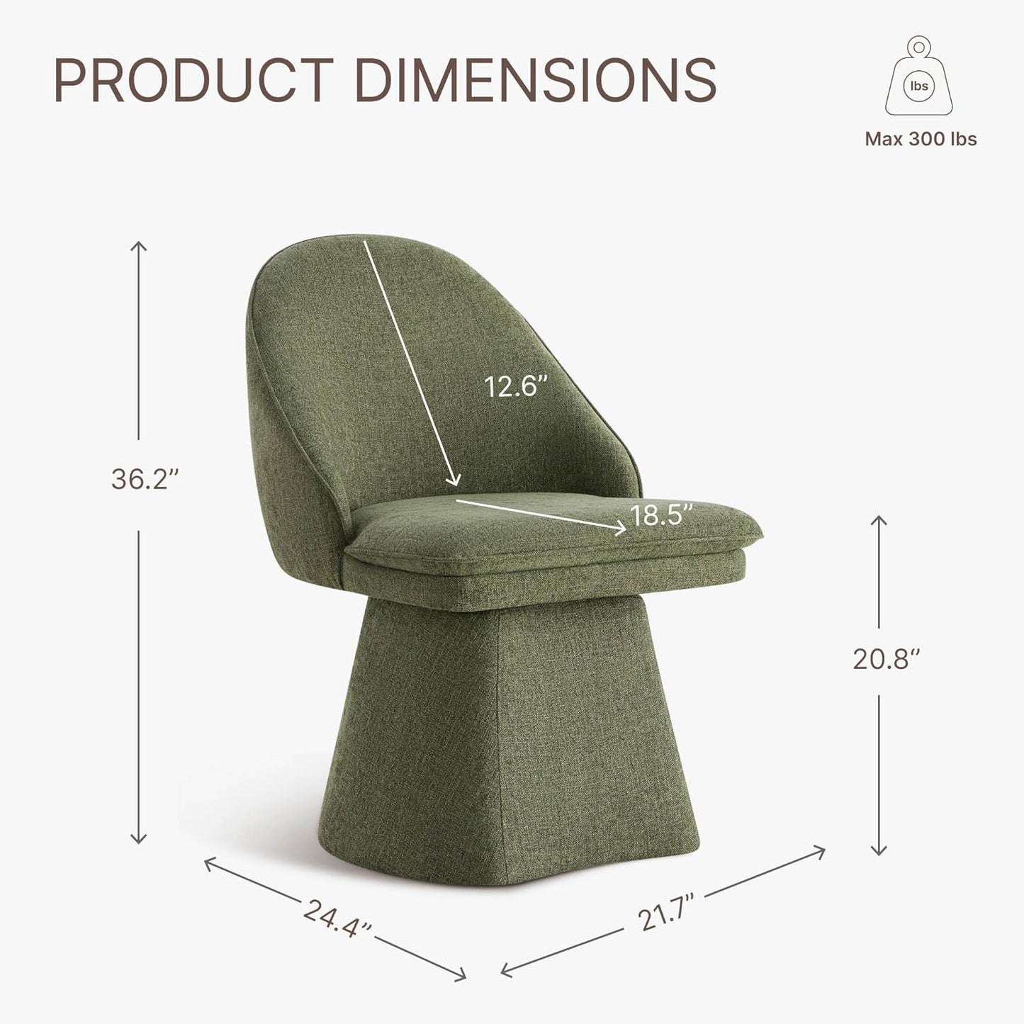 Swivel Dining Chairs Modern Desk Chair Upholstered Linen Fabric Side Chair for Kitchen Dining Room Bedroom,Moss Green,4 Box