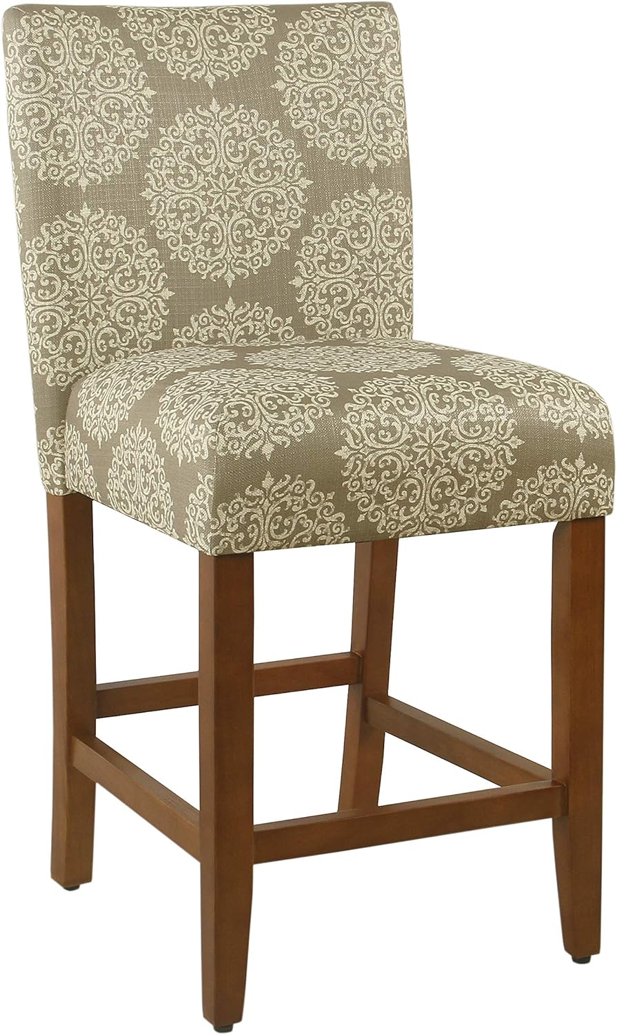 HomePop Upholstered Counter Height Barstool, 24-Inch, Taupe and Cream Medallion