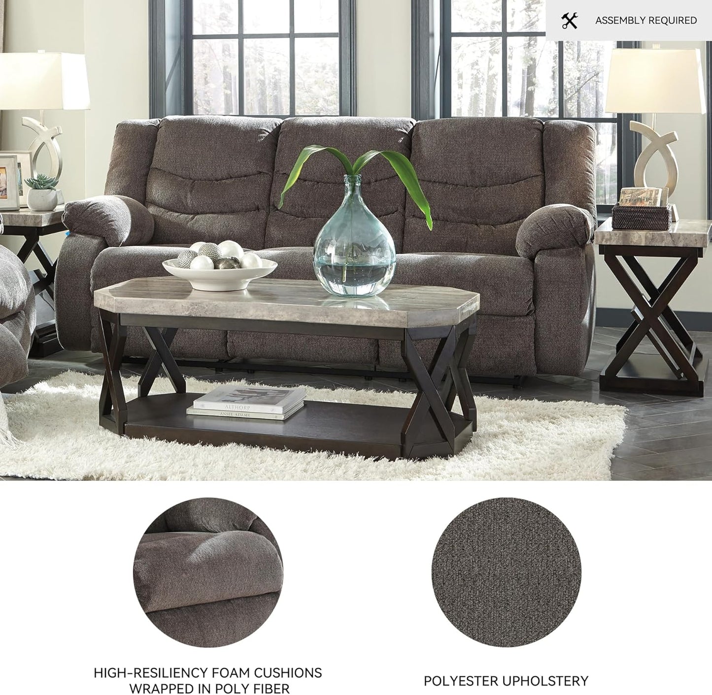 Signature Design by Ashley Tulen Modern Manual Pull Tab Reclining Sofa, Dark Gray
