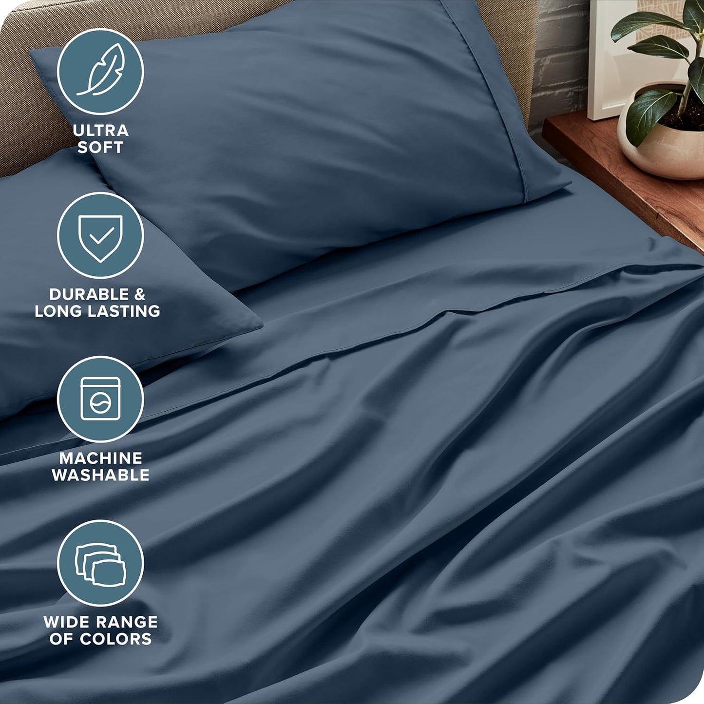 Bare Home Queen Sheet Set - Luxury 1800 Ultra-Soft Microfiber Queen Bed Sheets - Double Brushed - Deep Pockets - Easy Fit - 4 Piece Set - Bedding Sheets & Pillowcases (Queen, Bering Sea)