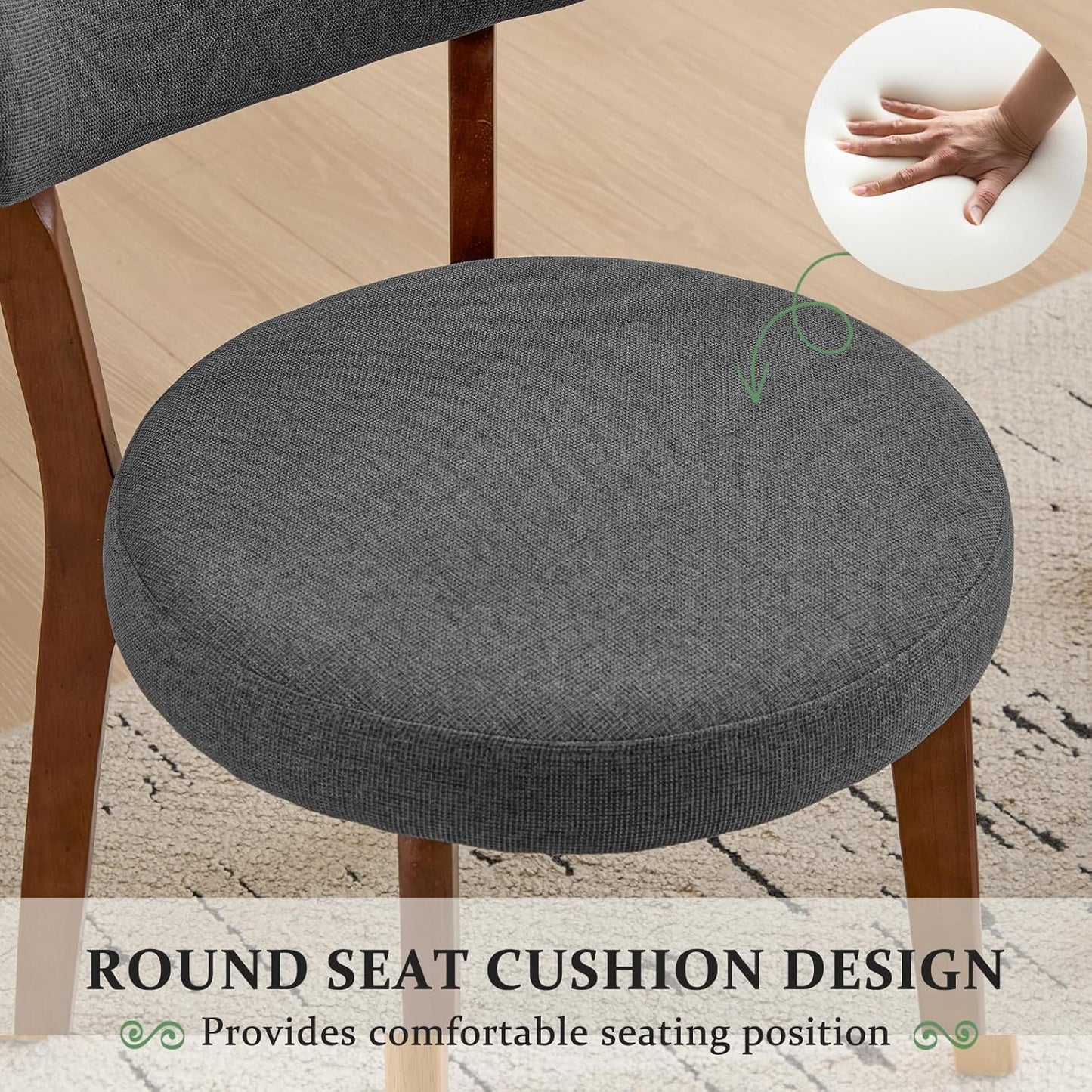 Furniliving Wooden Dining Chairs Set of 6, Mid-Century Modern Linen Upholstered Kitchen Chair with Solid Oak Wood, Farmhouse Dining Room Chairs, Grey