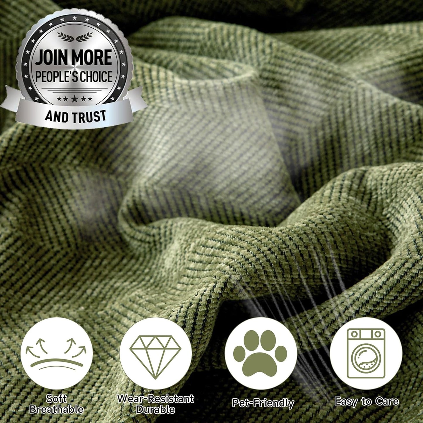 STACYPIK Soft Matcha Green Sectional Couch Covers Minimalist Sofa Throw Cover Herringbone Couch Protector for 2 Cushion Couch L Shape Sofa Cover Futon Cover Decorative for Couch-71X118IN