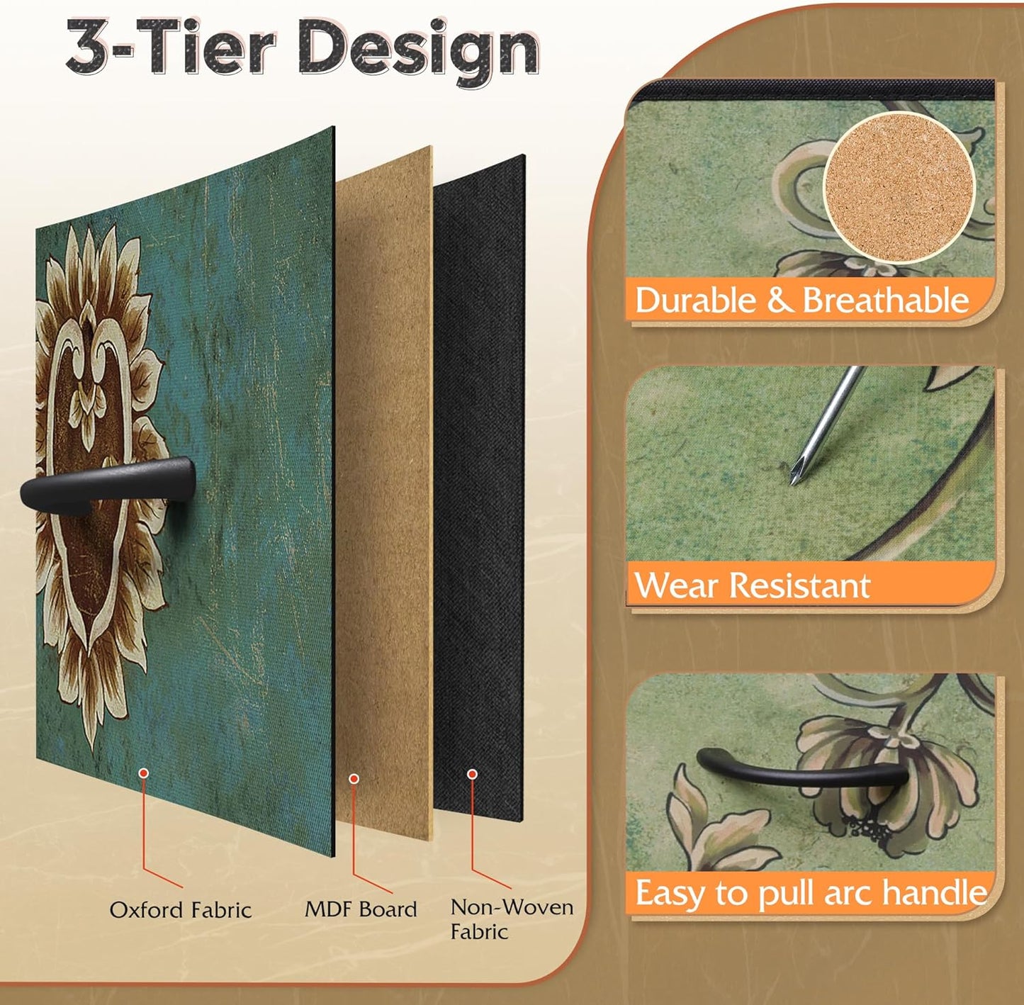 WLIVE Storage Organizer Unit with 11 Fabric Bins, Storage Drawers Organizer with Steel Frame, Tall Storage Tower Organizaton for Living Room, Hallway, Office, Floral Painted