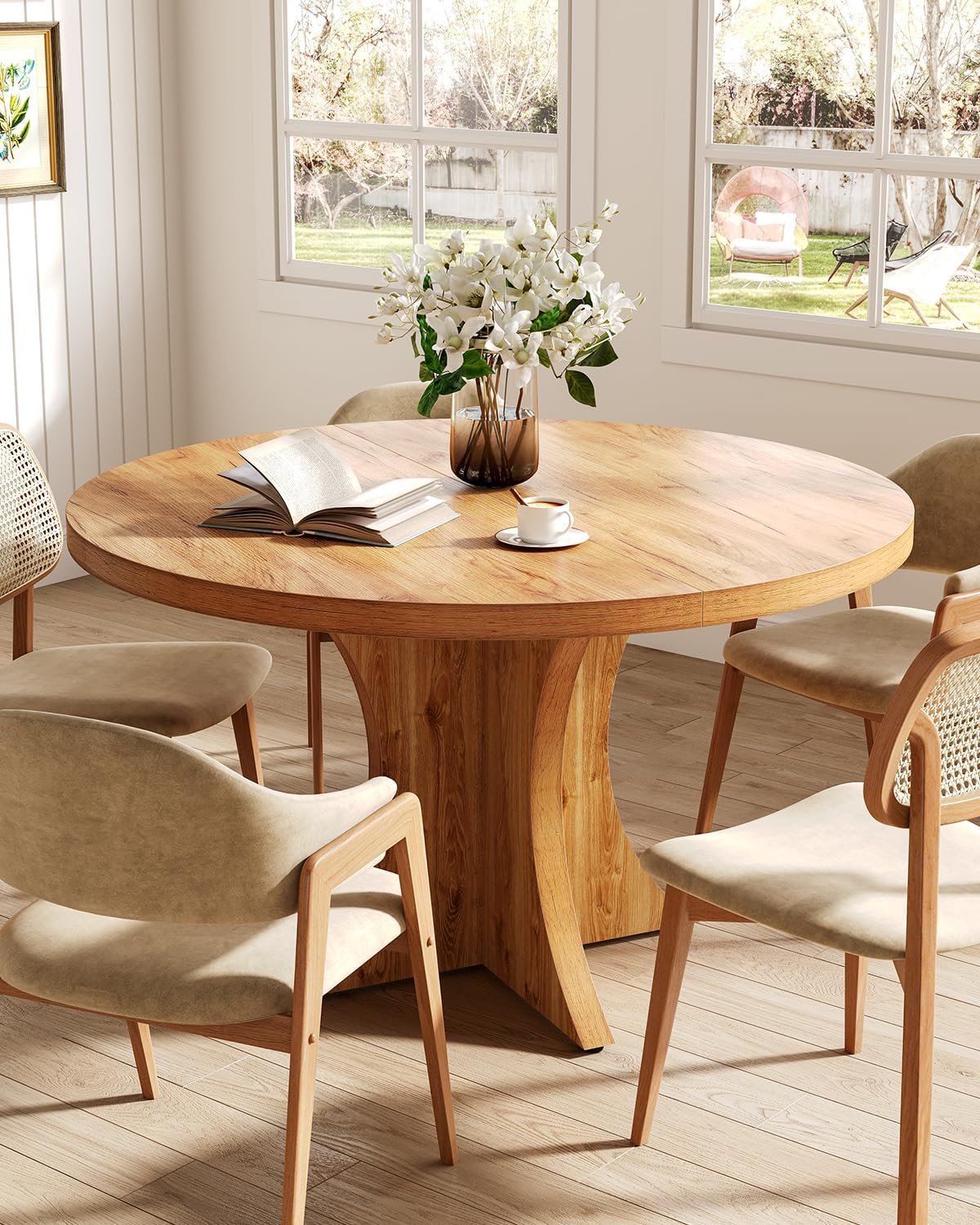 LITTLE TREE Round Dining Table for 4-6, 47.24 Inches Kitchen Table with Spacious Tabletop, Brown