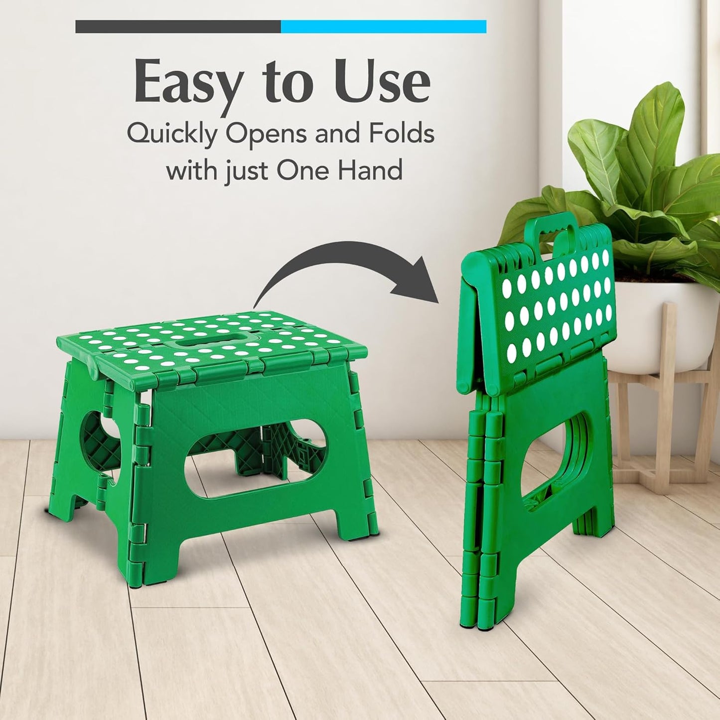 Handy Laundry Folding Lightweight Step Stool - Sturdy Enough to Support Adults and Safe Enough for Kids - Opens Easy with One Flip - Great for Kitchen, Bathroom or Bedroom (Green | 2-Pack)
