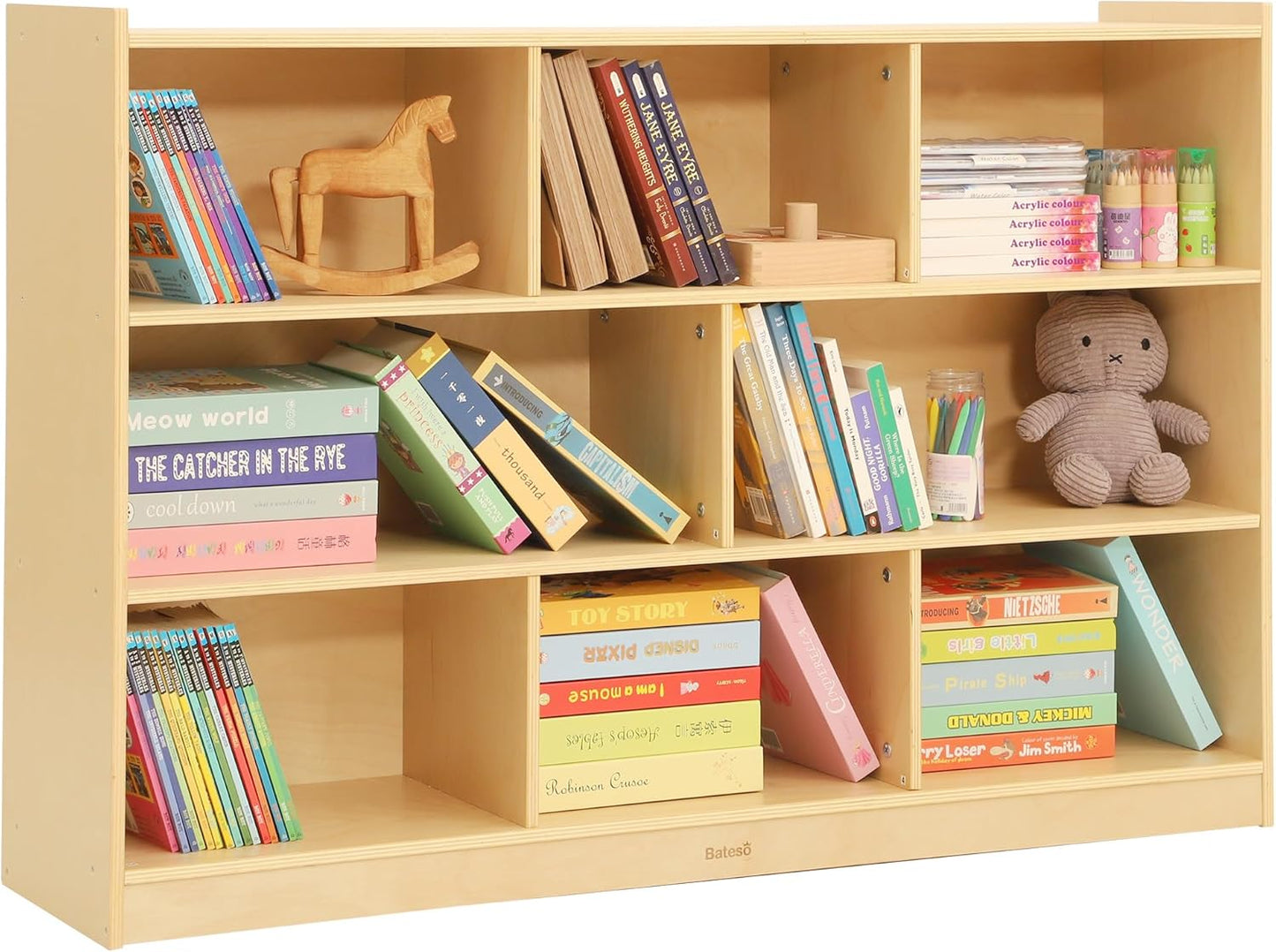Toy Storage Organizer for Kids Room, Wooden Kids Bookshelf for Classroom, Cube Storage Organizer for Playroom, 8-Section Montessori Bookshelf & Toy Shelf for Nursery
