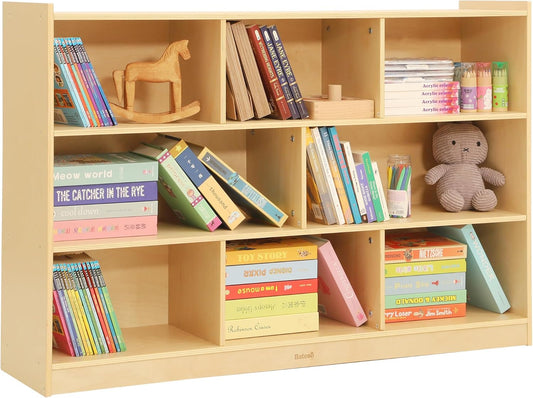 Toy Storage Organizer for Kids Room, Wooden Kids Bookshelf for Classroom, Cube Storage Organizer for Playroom, 8-Section Montessori Bookshelf & Toy Shelf for Nursery