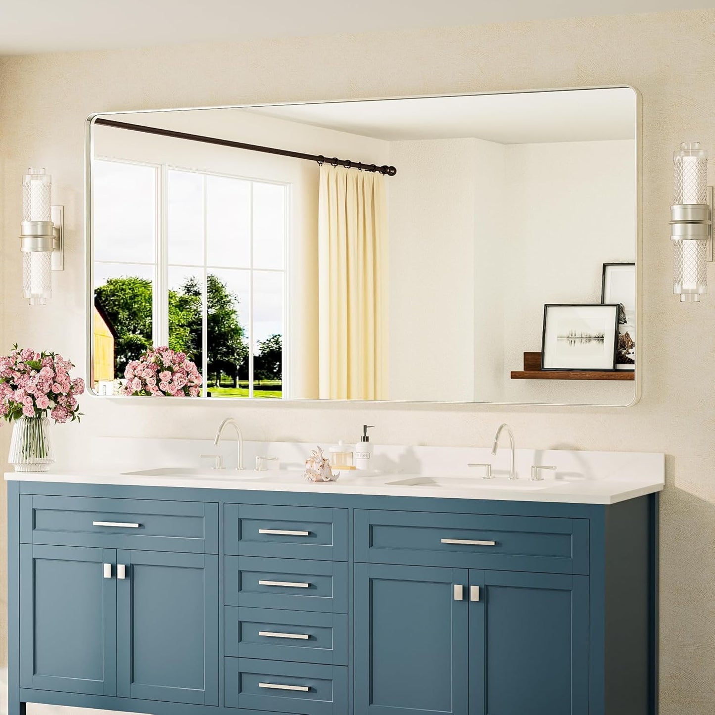 TETOTE 72 x 36 Inch Brushed Nickel Mirror Metal Framed Bathroom Mirror, Tempered Glass, Modern Farmhouse Wall Mounted Mirror for Decorative(Horizontal/Vertical)