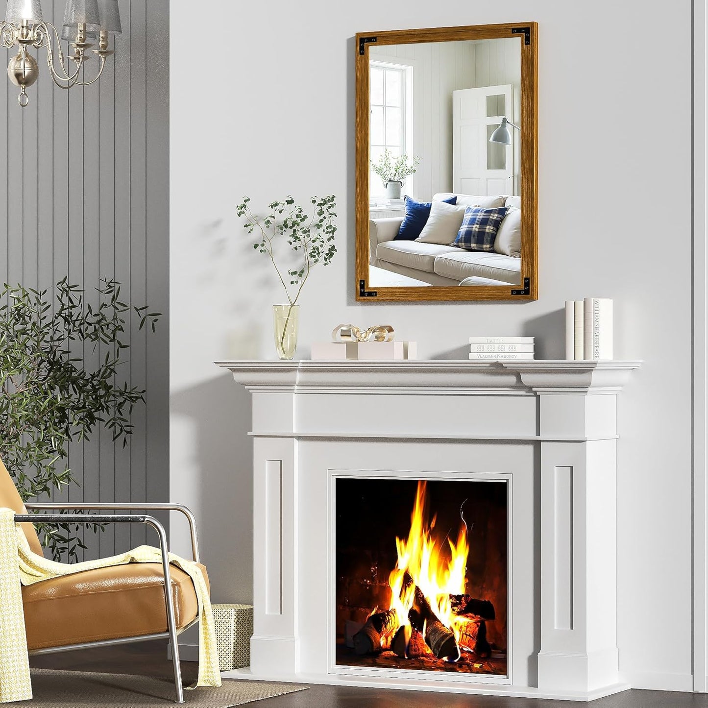 Hasipu Farmhouse Bathroom Mirror, 22"x30" Rustic Wood Framed Wall Mounted Mirror, Walnut Vintage Vanity Mirror Modern Farmhouse Style Decrative Mirrors