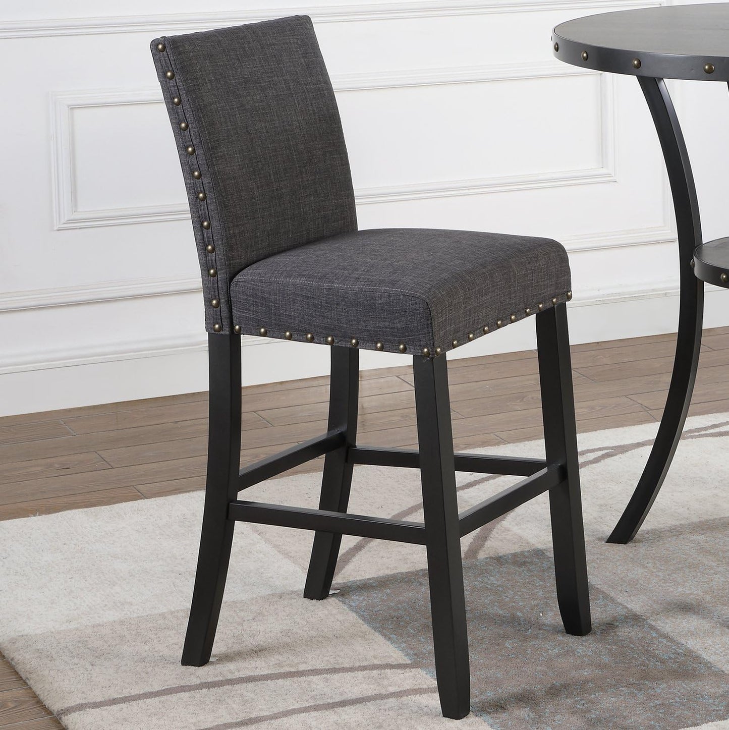 Roundhill Furniture PC164TA Biony Fabric Bar Stools with Nailhead Trim (Set of 2), Gray