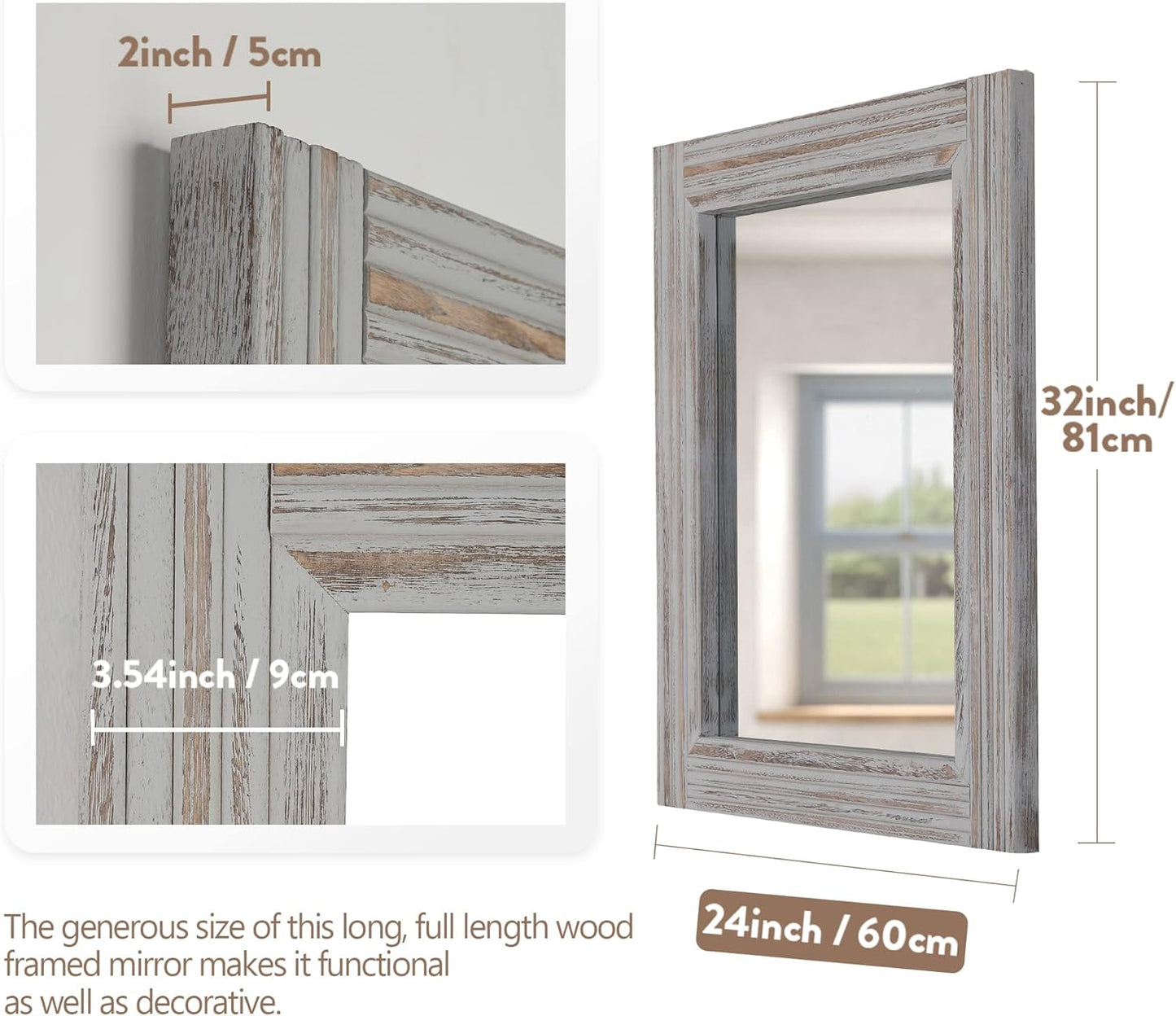 YOSHOOT Hand-Made Wooden Spliced Wall Mirror for Bathroom, Rustic Farmhouse Vanity Mirror, Décor Wall Art, Solid Wood Frame, Vertical or Horizontal Hanging