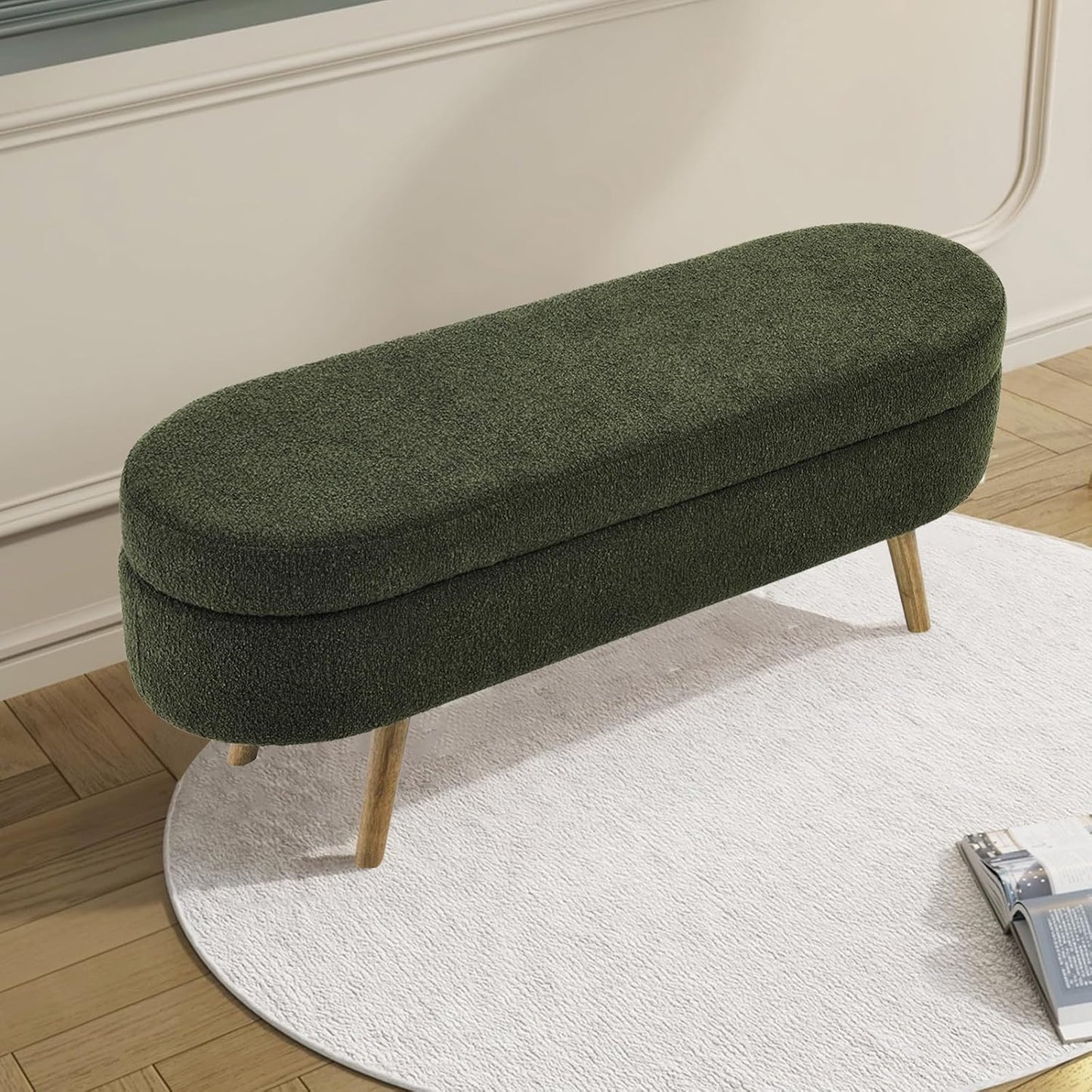 NicBex Ottoman Bench with Storage for Bedroom, 43.5" Upholstered End of Bed Bench with Rubber Wood Legs, Linen Storage Bench for Living Room or Entryway,