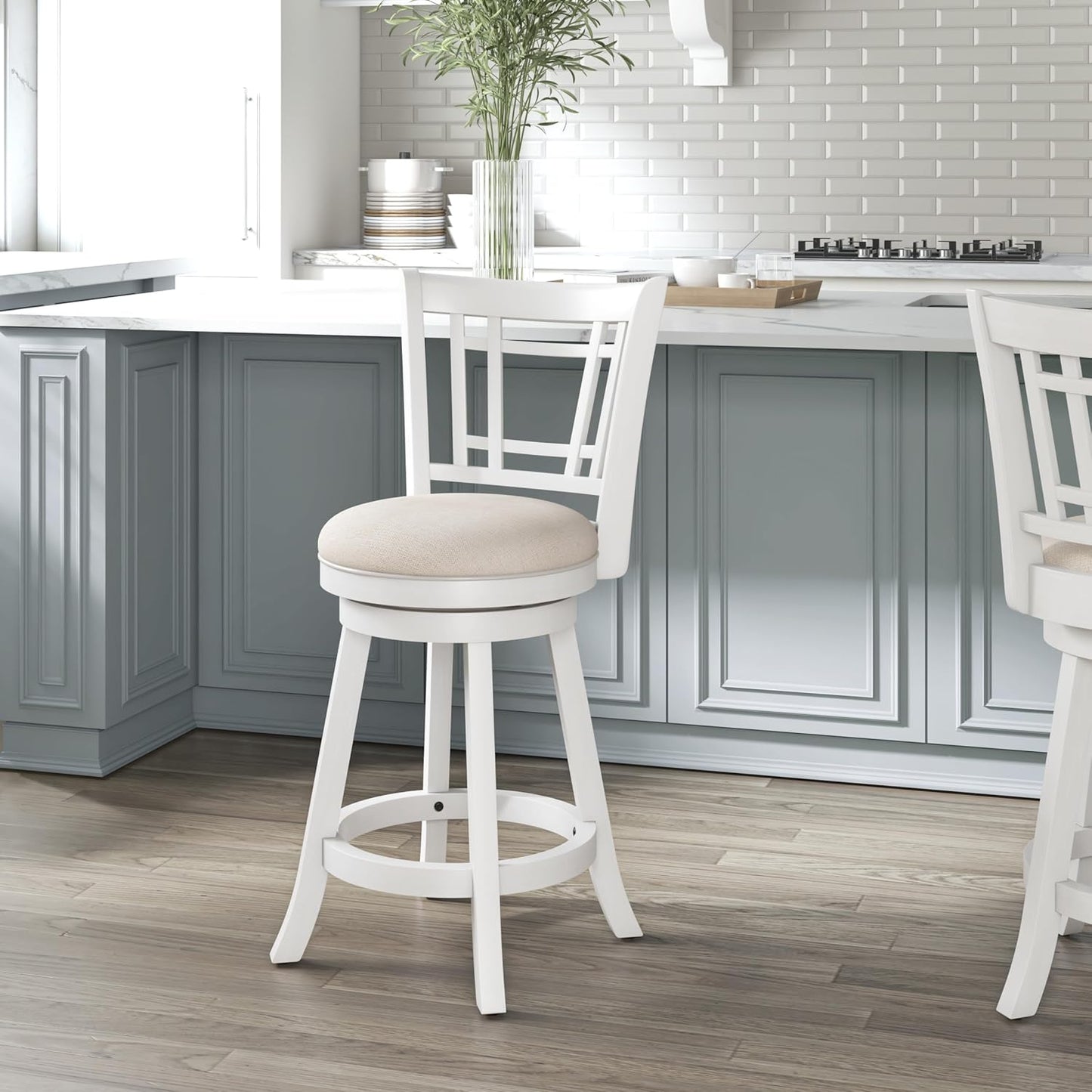 Hillsdale Fairfox Swivel Stool with Rectangular Lattice Back, Counter Height, White