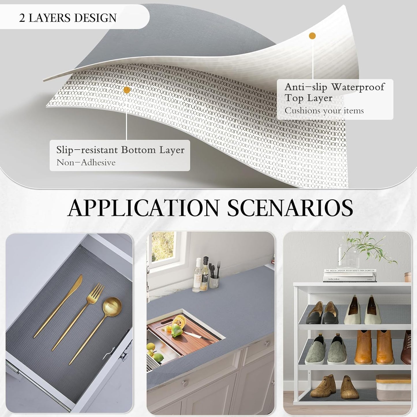 Beautysaid Shelf and Drawer Liner for Kitchen Cabinet, Non Adhesive Non Slip Shelf Paper Waterproof Washable Thickened for Dresser Pantry Shelve Bathroom Protector Liner(Gray,12 in x 30 FT)