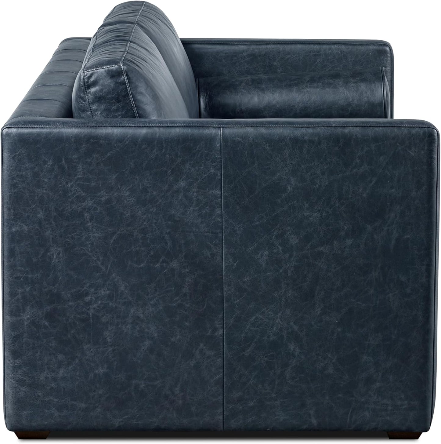 POLY & BARK Napa 82" Leather Pull-Out Convertible Sleeper Sofa in Midnight Blue