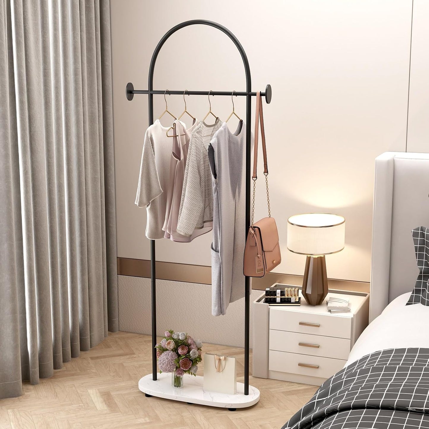 Black Clothing Racks, Modern Industrial Clothes Rack with Shelf, Heavy Duty Freestanding Coat Rack, Metal Coat Hanger Stand with Hooks for Boutique Office