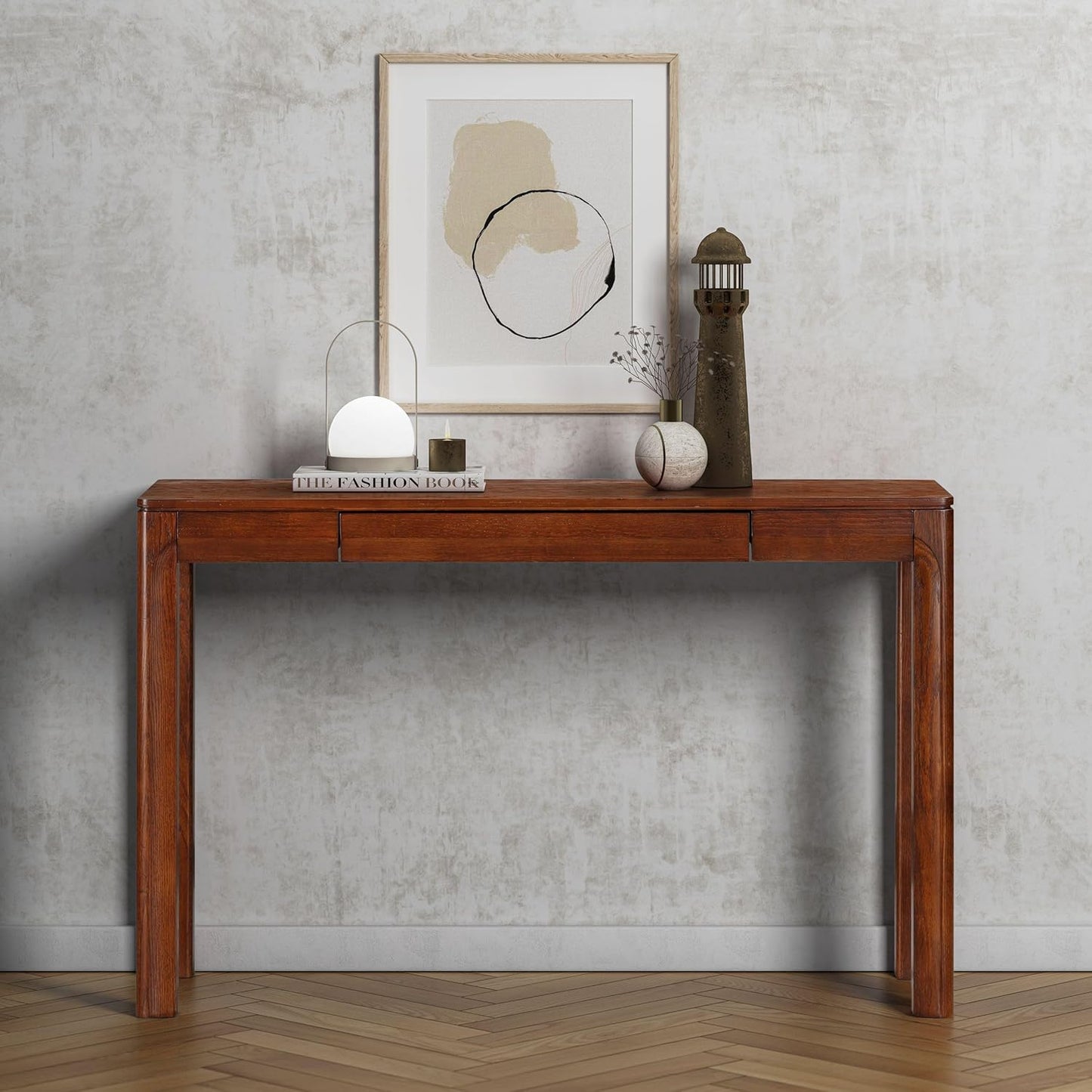 NTC Flow Modern Wooden Rectangle Console Table with Hidden Drawer – Waterproof & Heat Resistant, Dark Walnut