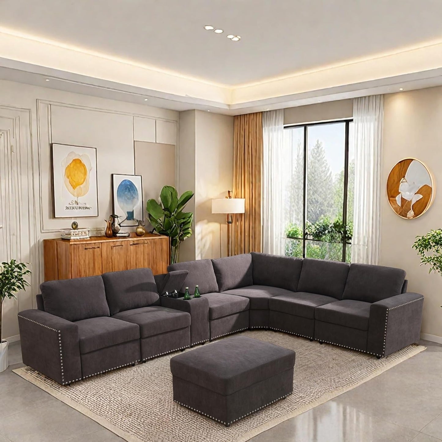 Sectional Couches for Living Room, Modular Sectional Sofa with Ottoman, Modern L Shaped Couch with Chaise for Bedroom & Office, Brown