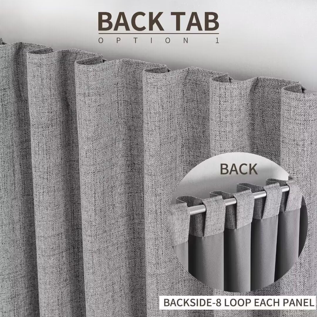 Joydeco Natural Linen Curtains 90 inch Length 2 Panels Set Burg 100% Blackout Patio Door Curtain Room Darkening Sliding Door Curtains Thermal Insulated Back tab Rod Pocket(105x90 inch, Light Grey)