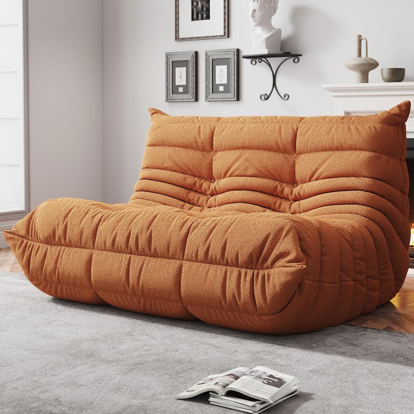 Bean Bag Chairs for Adults, Memory Foam Couch Loveseat Sofa Chair, Soft Teddy Material Cozy Comfy Reading Nook Chairs, Floor Chair for Living Room Bedroom Office
