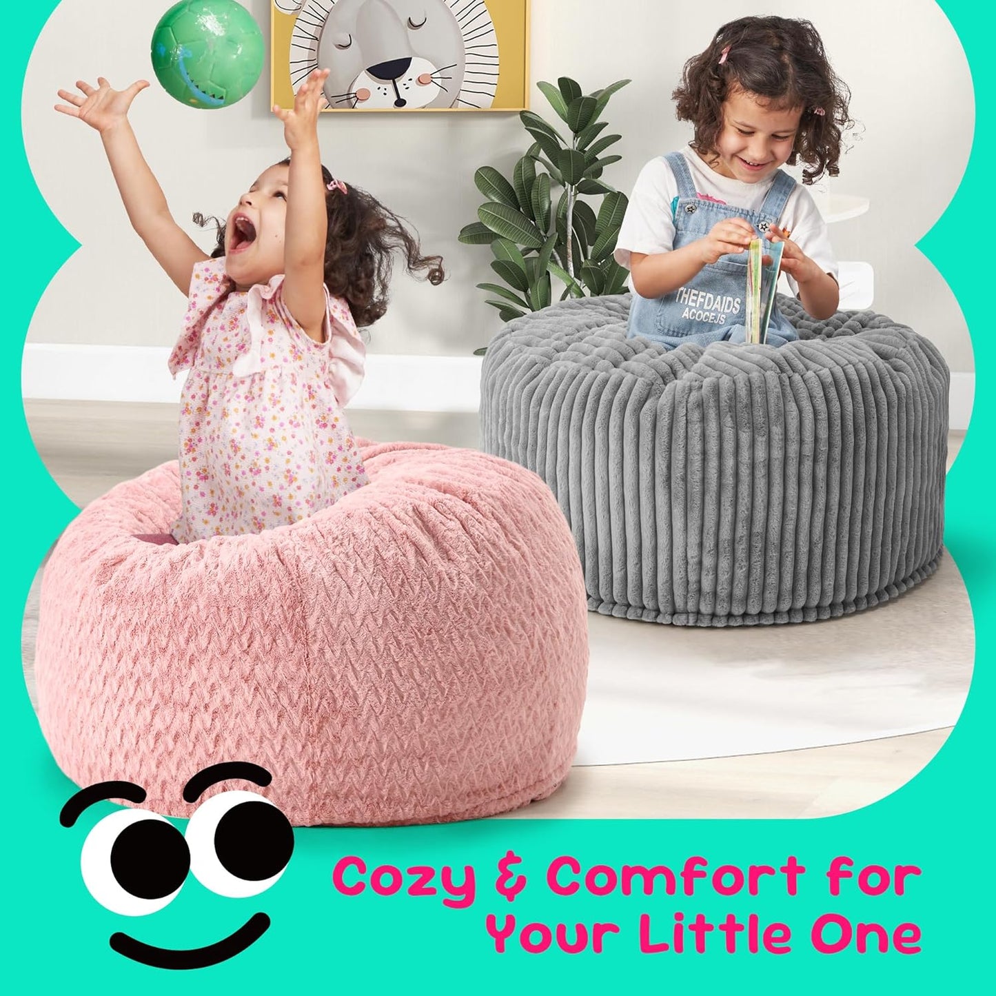 Hobestluk Bean Bag Chairs 2.5FT Bean Bag Chair with Memory Foam Filled & Chevron Plush Fur Cover Small Bean Bag Chairs for Playroom, Living Room, Bedroom (Pink)