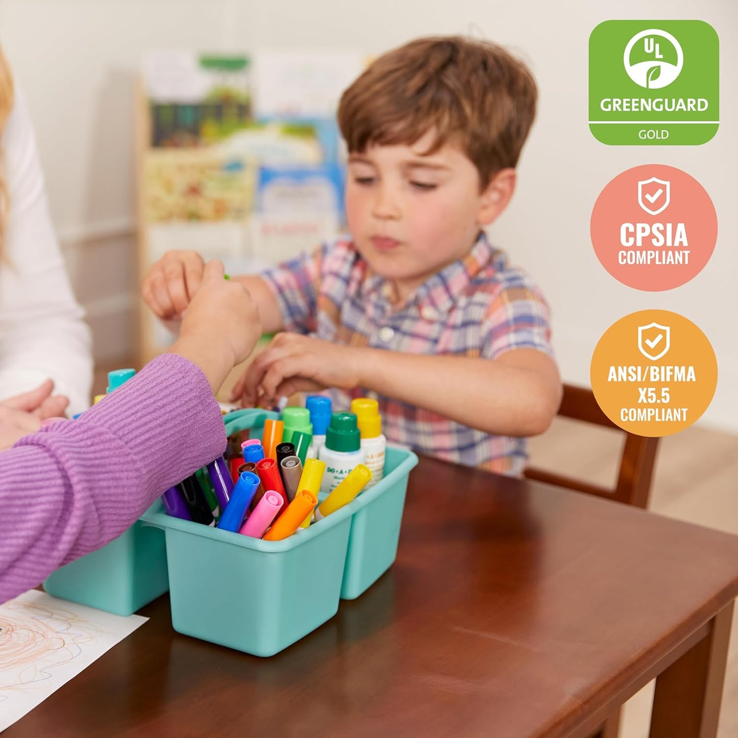 ECR4Kids 30in Square Hardwood Table with 22in Legs, Kids Furniture, Dark Walnut