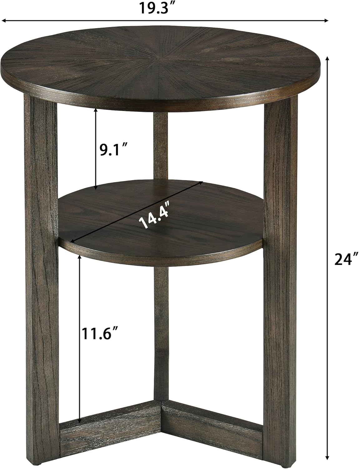 Small Round End Table, Rustic Side Table with Storage shelf, Classic Circular Solid Wood Beside Table, 2-tier Telephone Table, Easy Assembly for Living Room 24”H x 19.3”D Brushed Black BZ3338BK