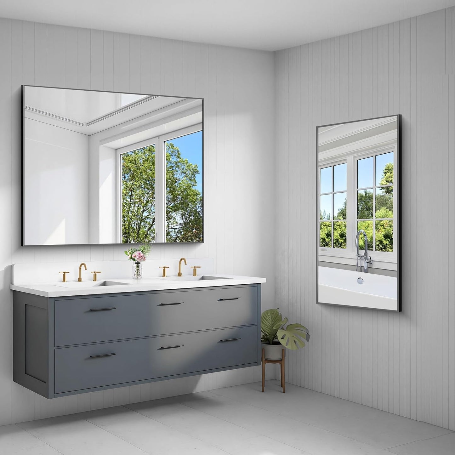 40x48 inch Large Black Bathroom Mirror, Black Rectangle Wall Mirror, Rectangle Mirror for Bathroom Over Sink, Frame Vanity Mirror for Entryway, Living Room, Bedroom, Hangs Horizontally or Vertically