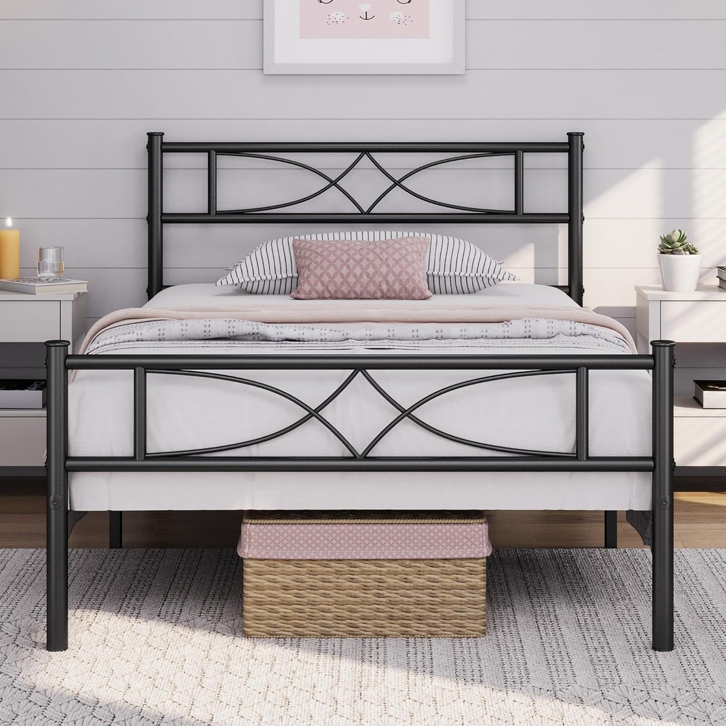 Yaheetech Twin Size Bed Frame Metal Platform Bed with Curved Design Headboard Footboard/No Box Spring Needed/Mattress Foundation/Heavy-Duty Support/Easy Assembly/Black