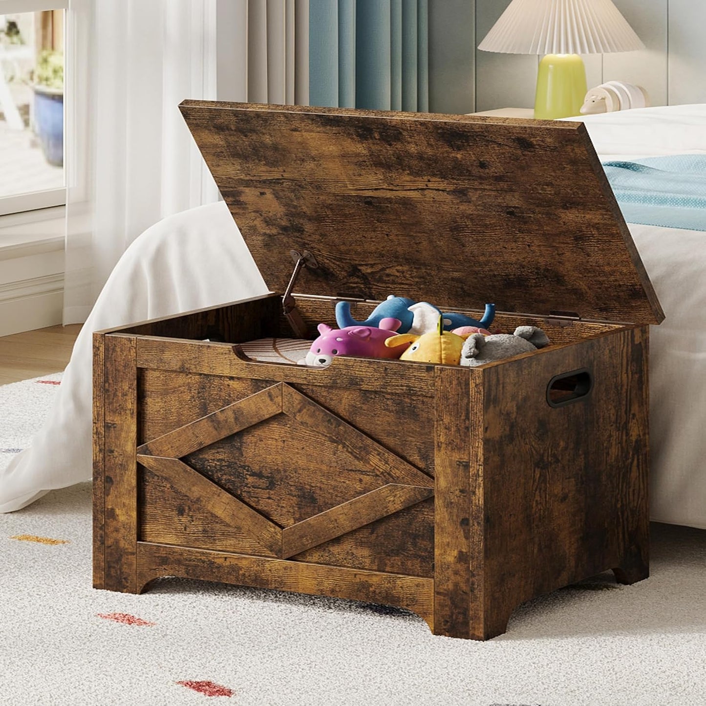 GarveeHome 23.6" Storage Chest, Wooden Storage Bench with Safety Hinge, Easy Assembly, Large Toy Chest for Entryway, Living Room, Bedroom