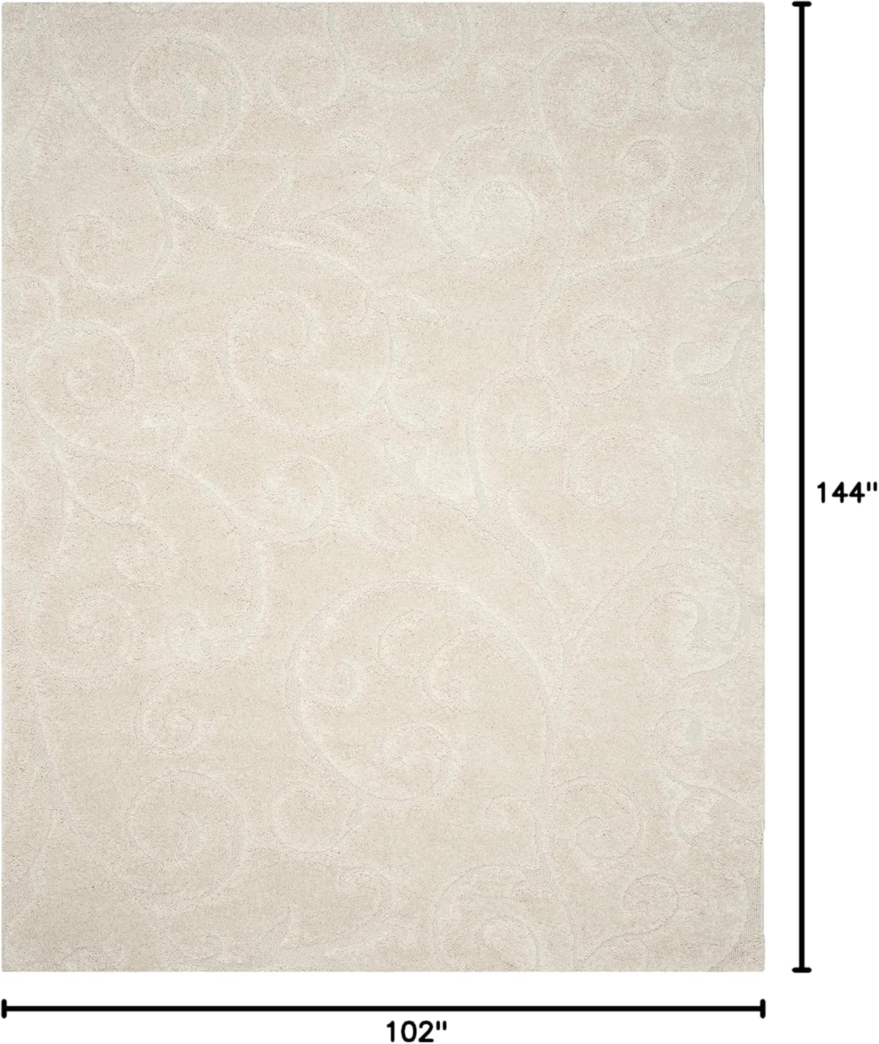 SAFAVIEH Florida Shag Collection Area Rug - 8'6" x 12', Creme & Creme, Scroll Design, Non-Shedding & Easy Care, 1.2-inch Thick Ideal for High Traffic Areas in Living Room, Bedroom (SG455-1111)