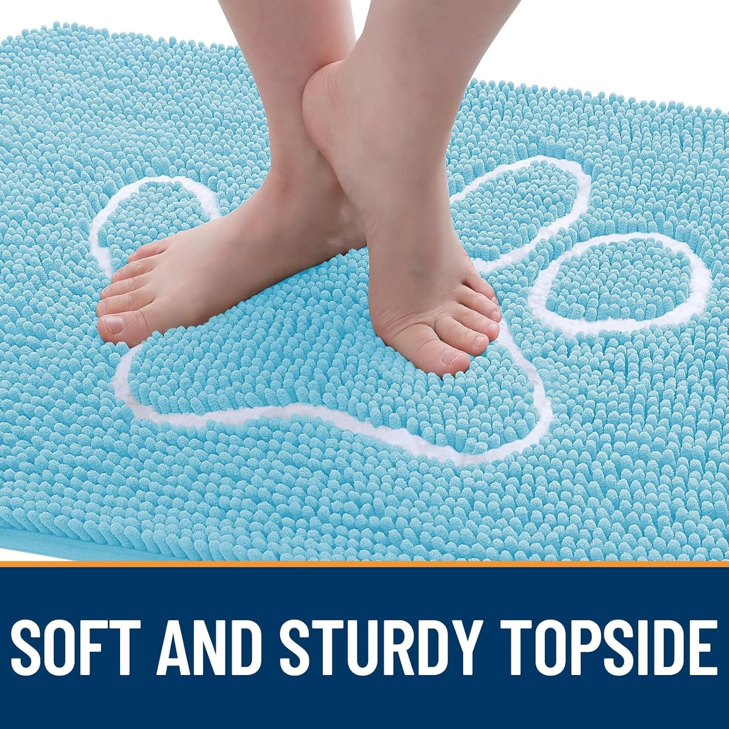 OLANLY Door Mat for Muddy Dog Paws 59x35, Ultra Absorbent Chenille Mud Doormat with Paw Print Design, Non-Slip Washable Doormat for Indoor Entryway, Quick-Dry Pet Bed Mats for Dirty Dogs, Blue