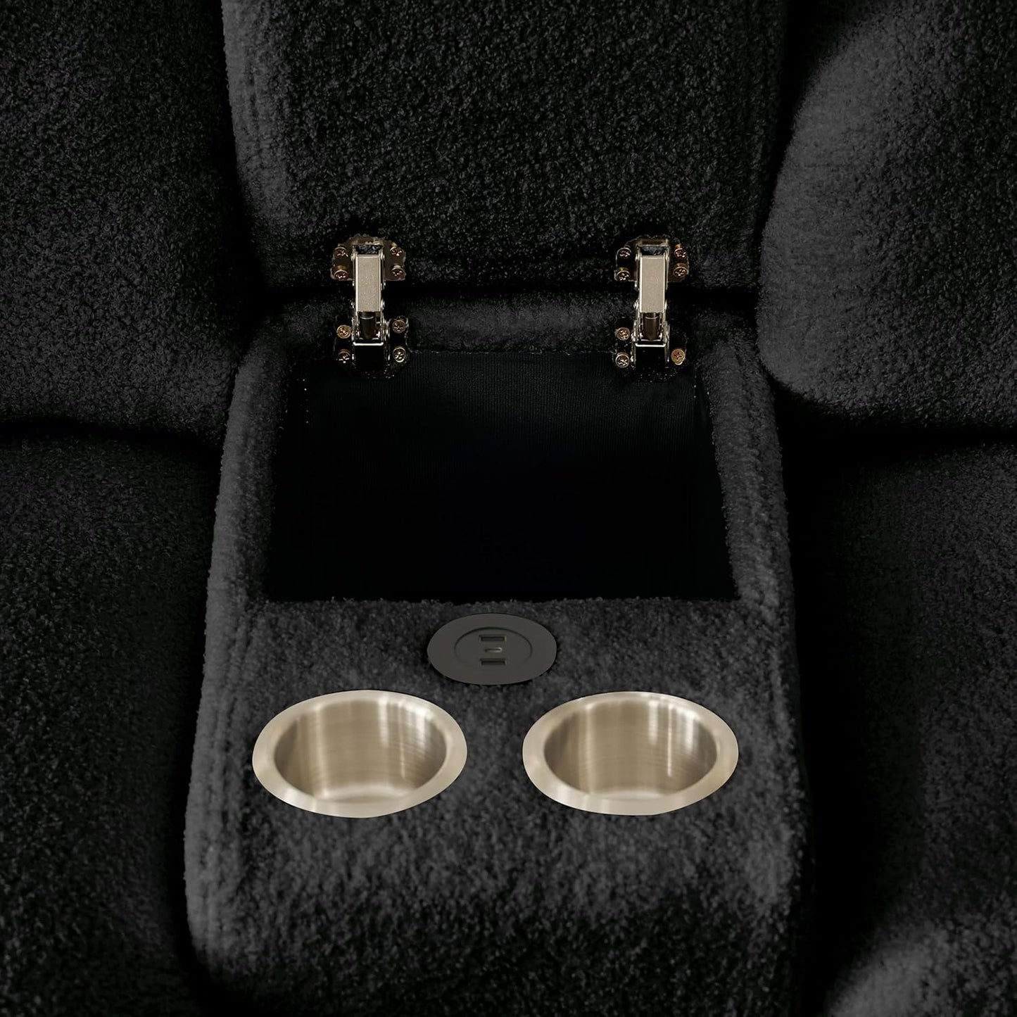 92-Inch Teddy Boucle Tufted Sofa Couch with Storage Console and Chaise Lounge, L-Shaped Left Facing Corner Sectional Sofa Couch with Cupholders, USB Ports and Golden Accent for Living Room Office