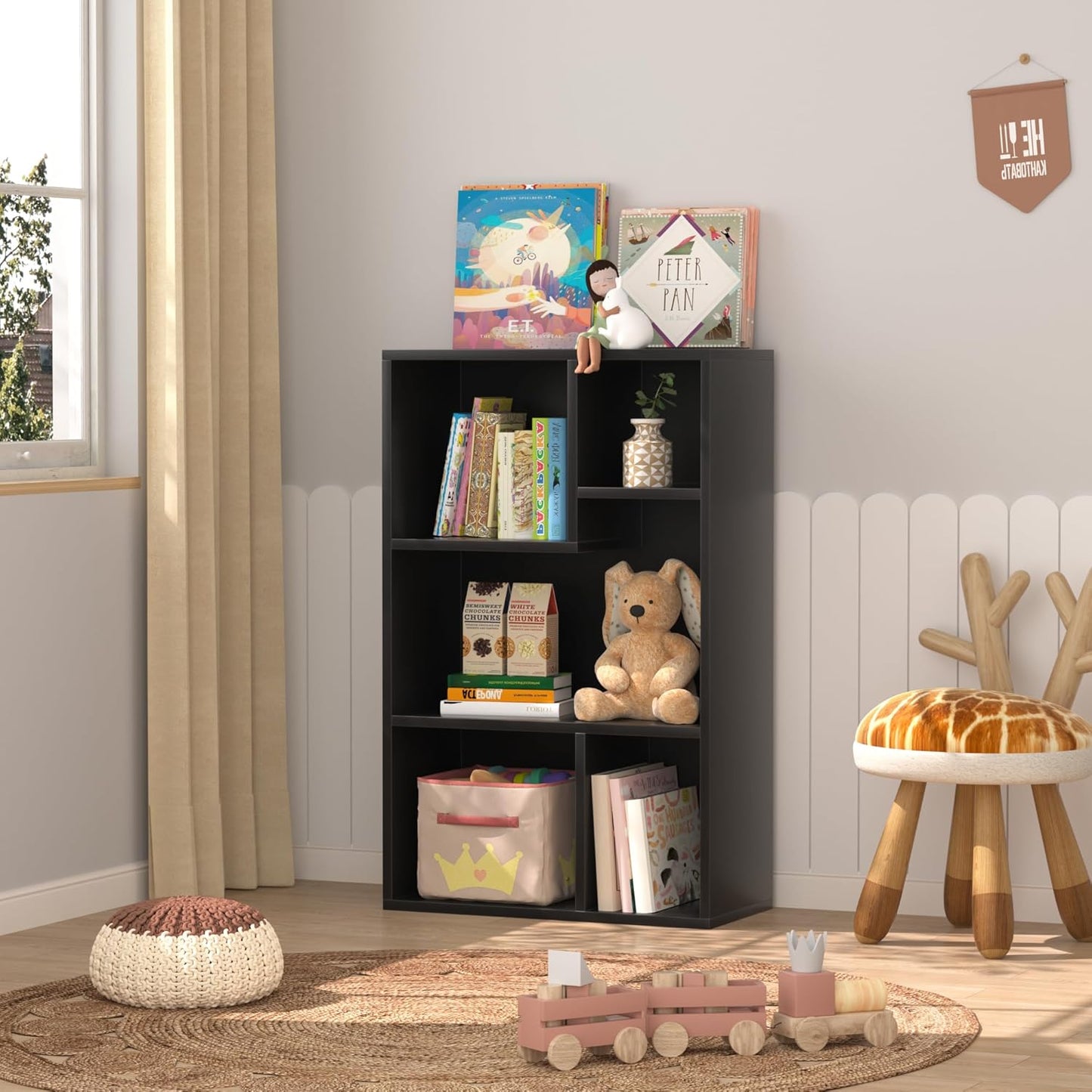 VECELO 5 Cube Modern Bookcases, 3 Tier Bookshelves,31 Inch High Cubby Storage Organizer，Shelf Hight Up to 12.8 Inches Suit for Most Books,Vertical or Horizontal Use Available,Vintage Black