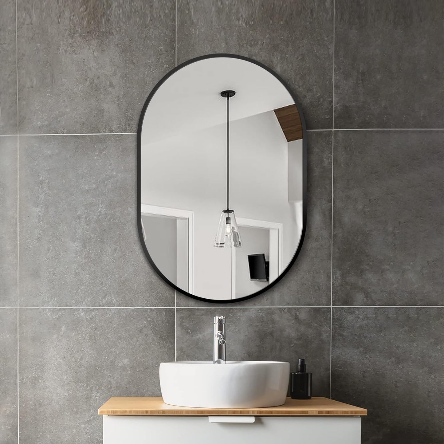 Bathroom Mirror for Wall,30''x20'',Black Oval Mirror for Bedroom Entryway Bathroom, Metal Framed Vanity Mirror(30''x20'',Black)