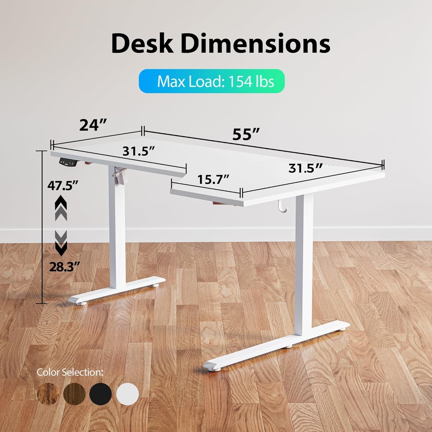 Agilestic Electric Standing Desk, L-Shaped 55 Inches Height Adjustable Desk, Sit and Stand up for Work Office Home, Ergonomic Rising Computer Table for Home Office with Splice Board, White