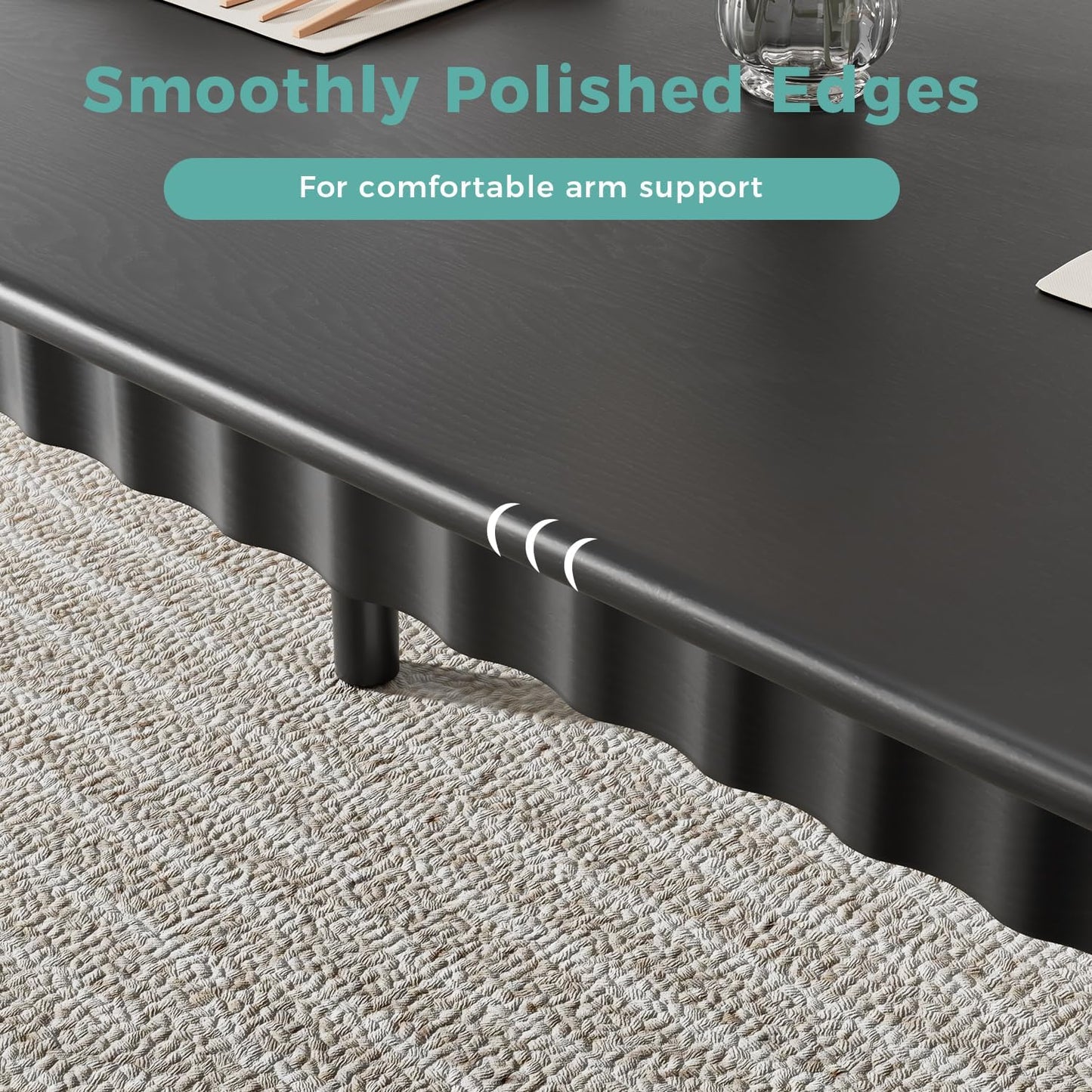 70.8 Inch Solid Wood Dining Table for 6-8, Farmhouse Table with Smooth Surface, Large Rectangular Kitchen Dinner Table for Restaurant, Living Room, Kitchen, Easy Assembly, Black