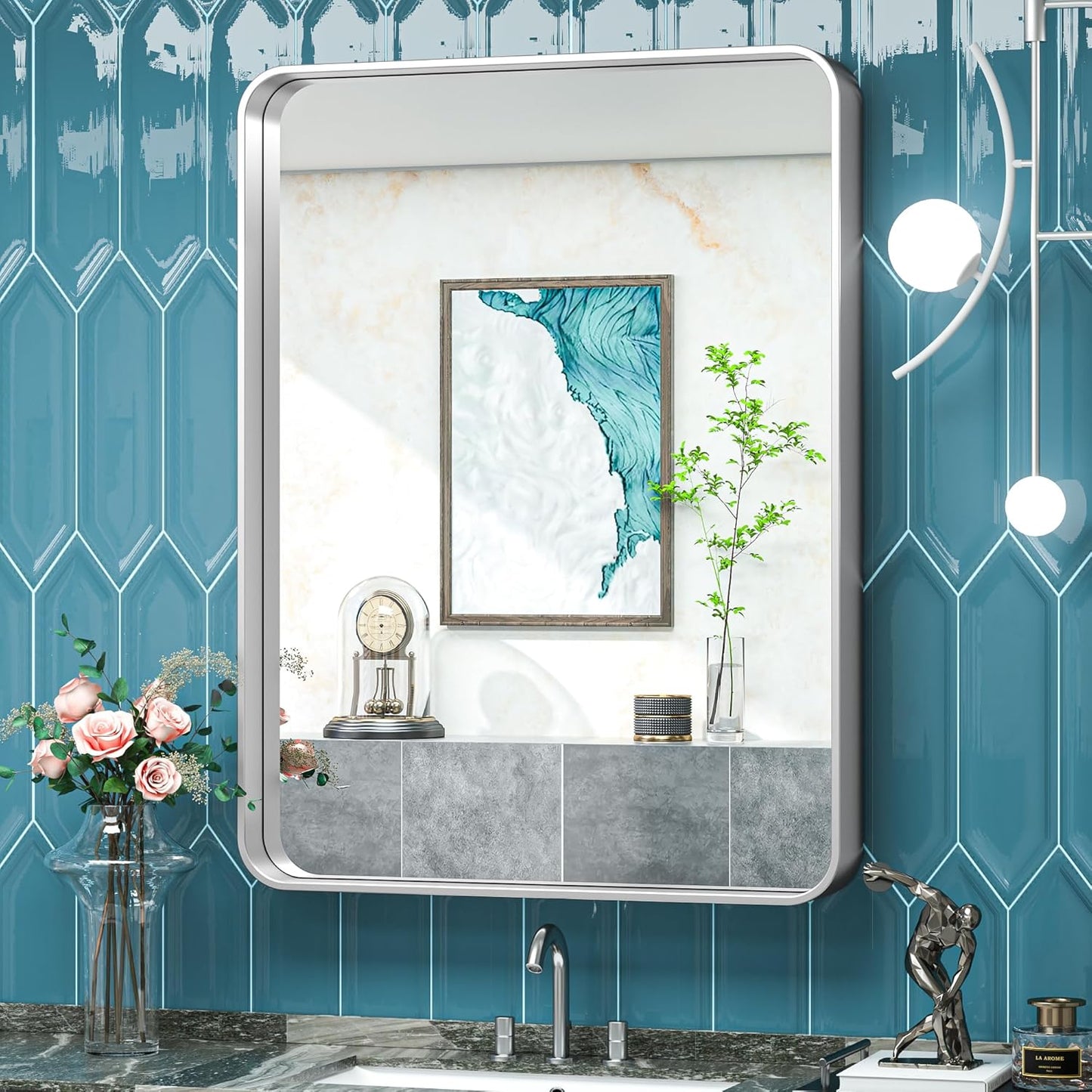 TokeShimi 28x36 Inch Brushed Silver Bathroom Vainty Mirror for Wall with Non-Rusting Aluminum Alloy Brushed Metal Frame for Modern Farmhouse Bedroom Living Room Decor (Horizontal/Vertical)