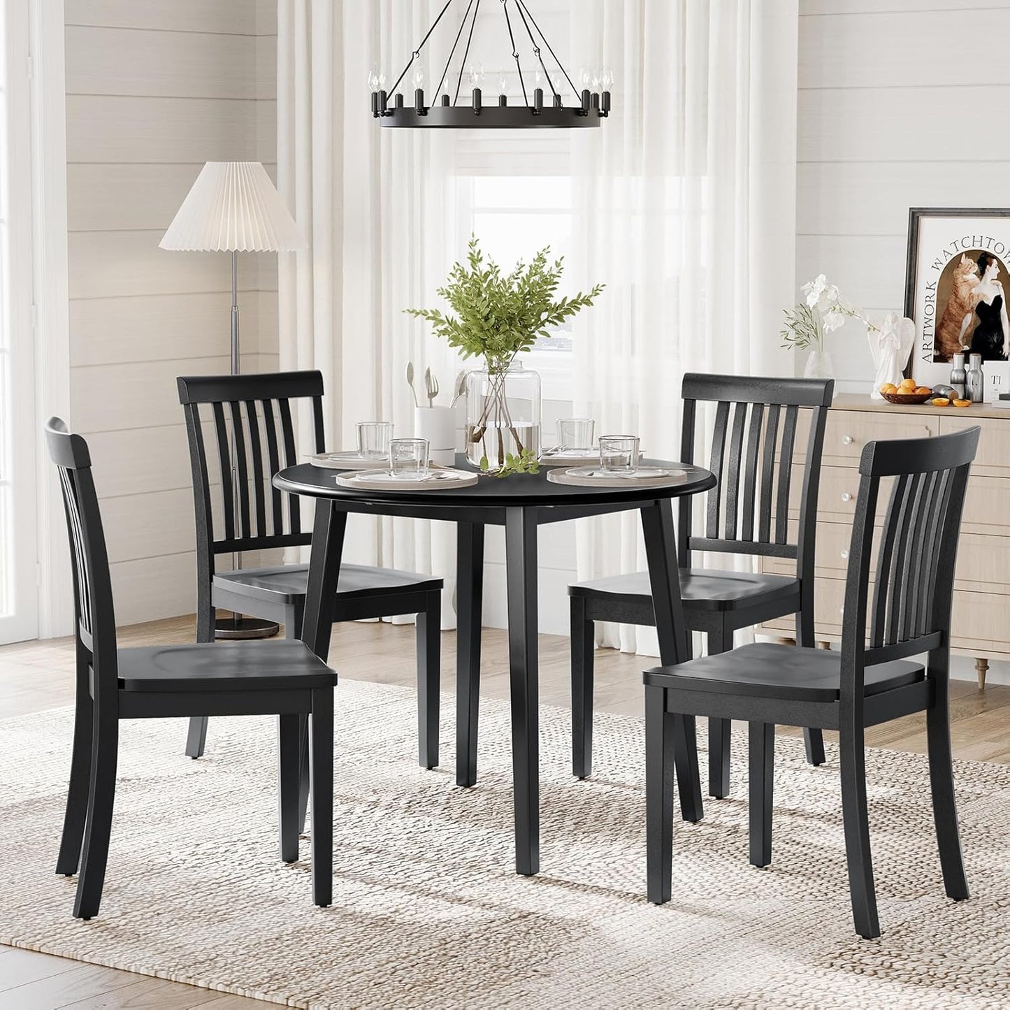 COLAMY Wooden Dining Room Chairs Set of 2, Spindle High Back Windsor Kitchen Side Chair, Farmhouse Dining Chairs for Kitchen, Dining Room, Black